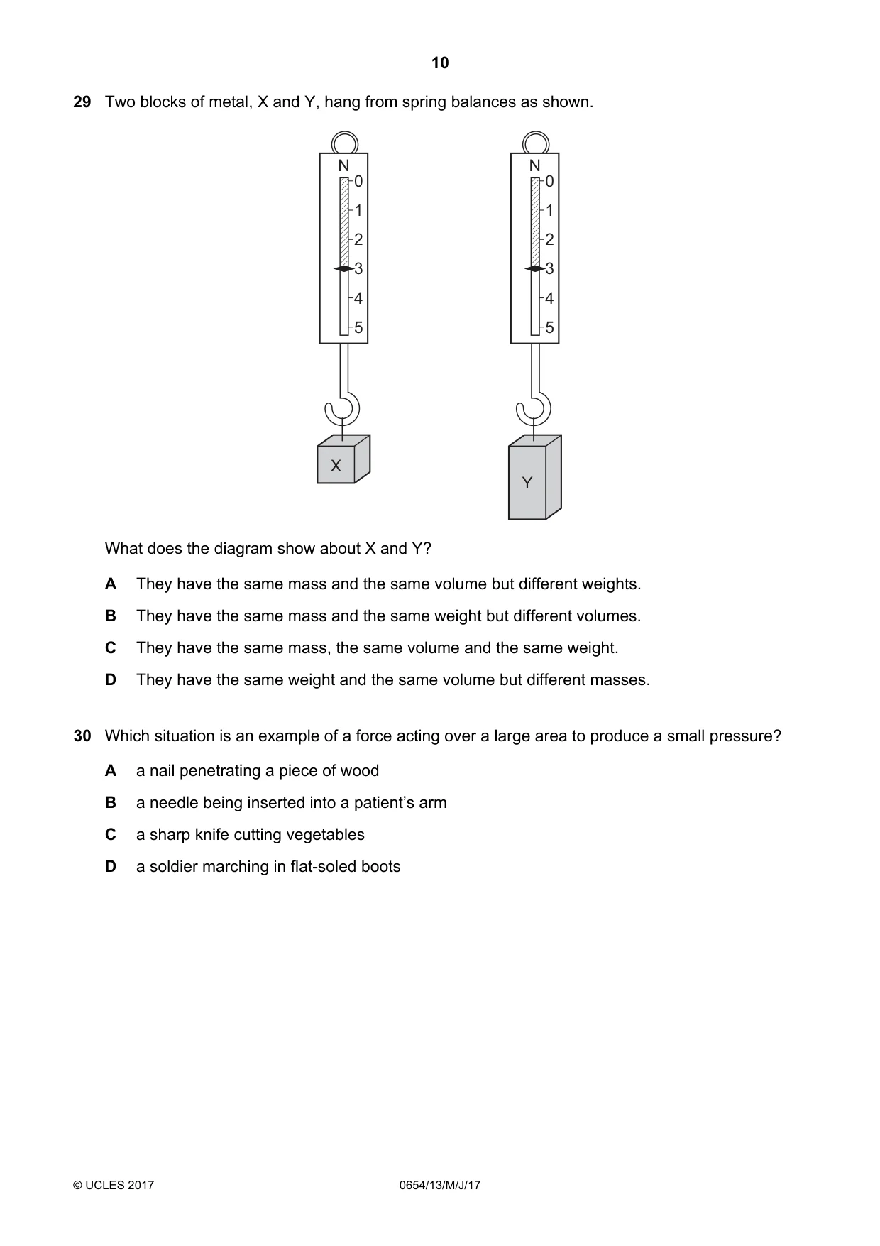 Cambridge IGCSE Sciences - Co-ordinated (Double) 0654 2017 May/June Paper 1 · Variant 3 question paper, page 10 of 16