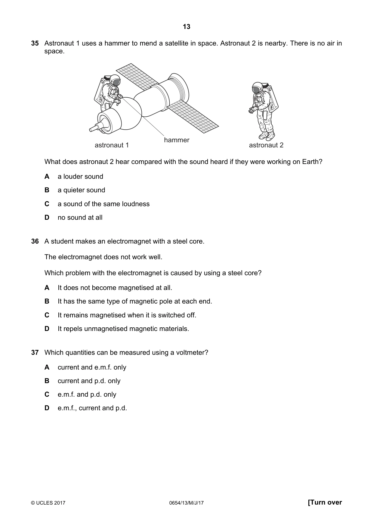 Cambridge IGCSE Sciences - Co-ordinated (Double) 0654 2017 May/June Paper 1 · Variant 3 question paper, page 13 of 16