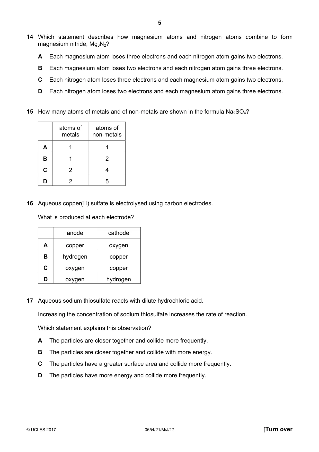 Cambridge IGCSE Sciences - Co-ordinated (Double) 0654 2017 May/June Paper 2 · Variant 1 question paper, page 5 of 16
