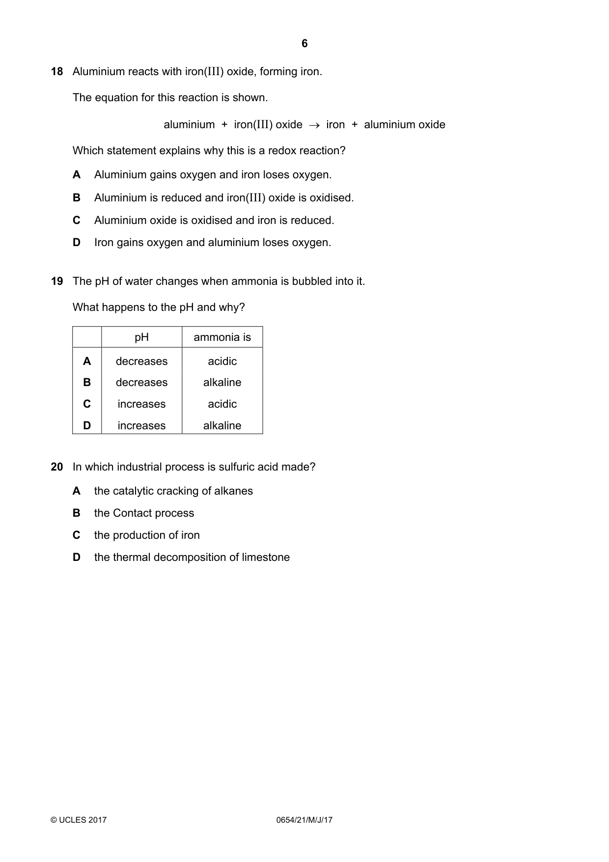 Cambridge IGCSE Sciences - Co-ordinated (Double) 0654 2017 May/June Paper 2 · Variant 1 question paper, page 6 of 16