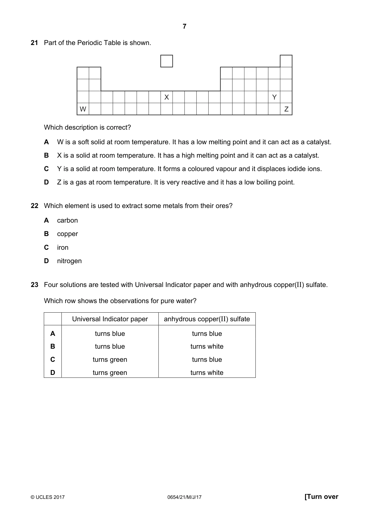 Cambridge IGCSE Sciences - Co-ordinated (Double) 0654 2017 May/June Paper 2 · Variant 1 question paper, page 7 of 16