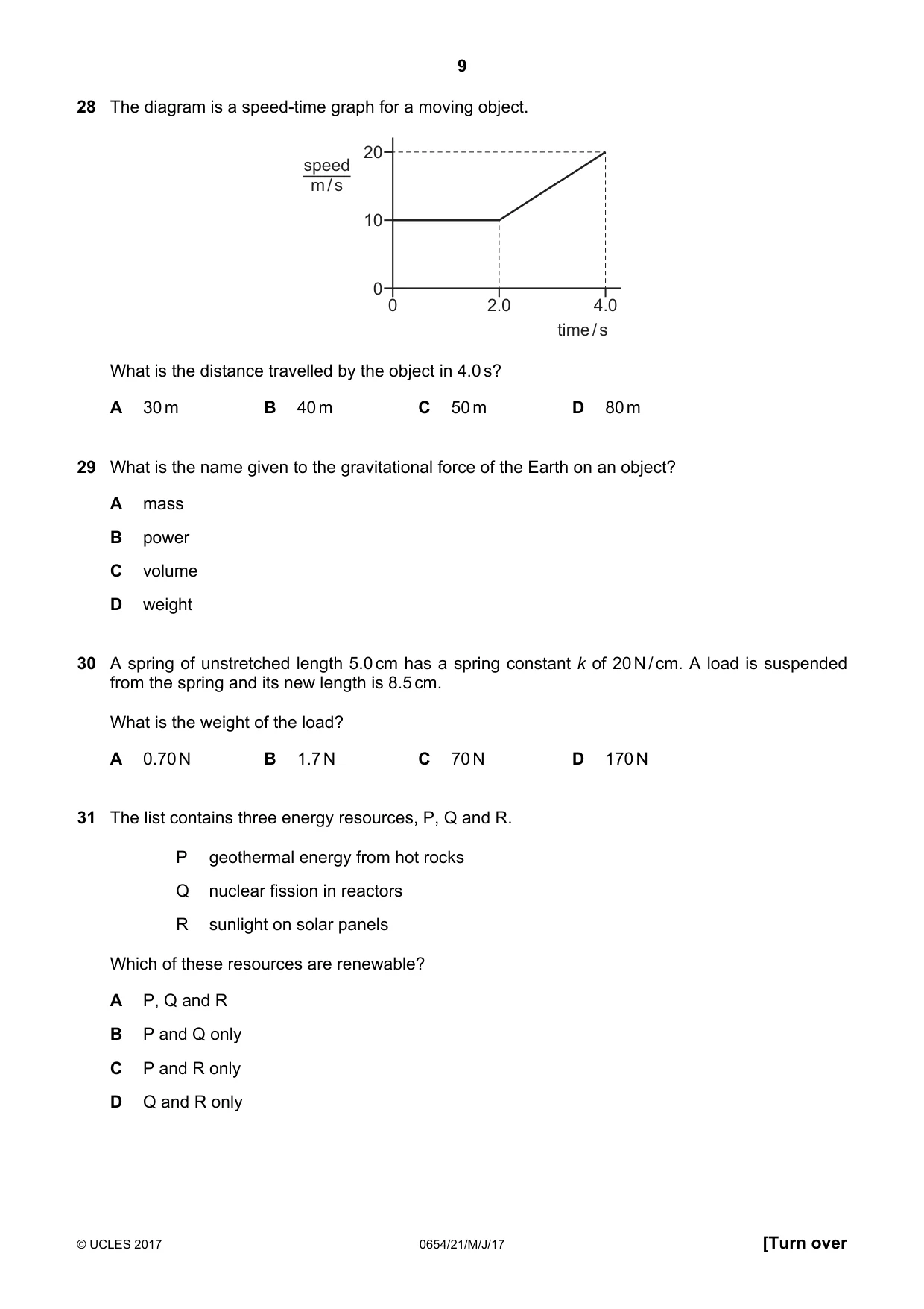 Cambridge IGCSE Sciences - Co-ordinated (Double) 0654 2017 May/June Paper 2 · Variant 1 question paper, page 9 of 16