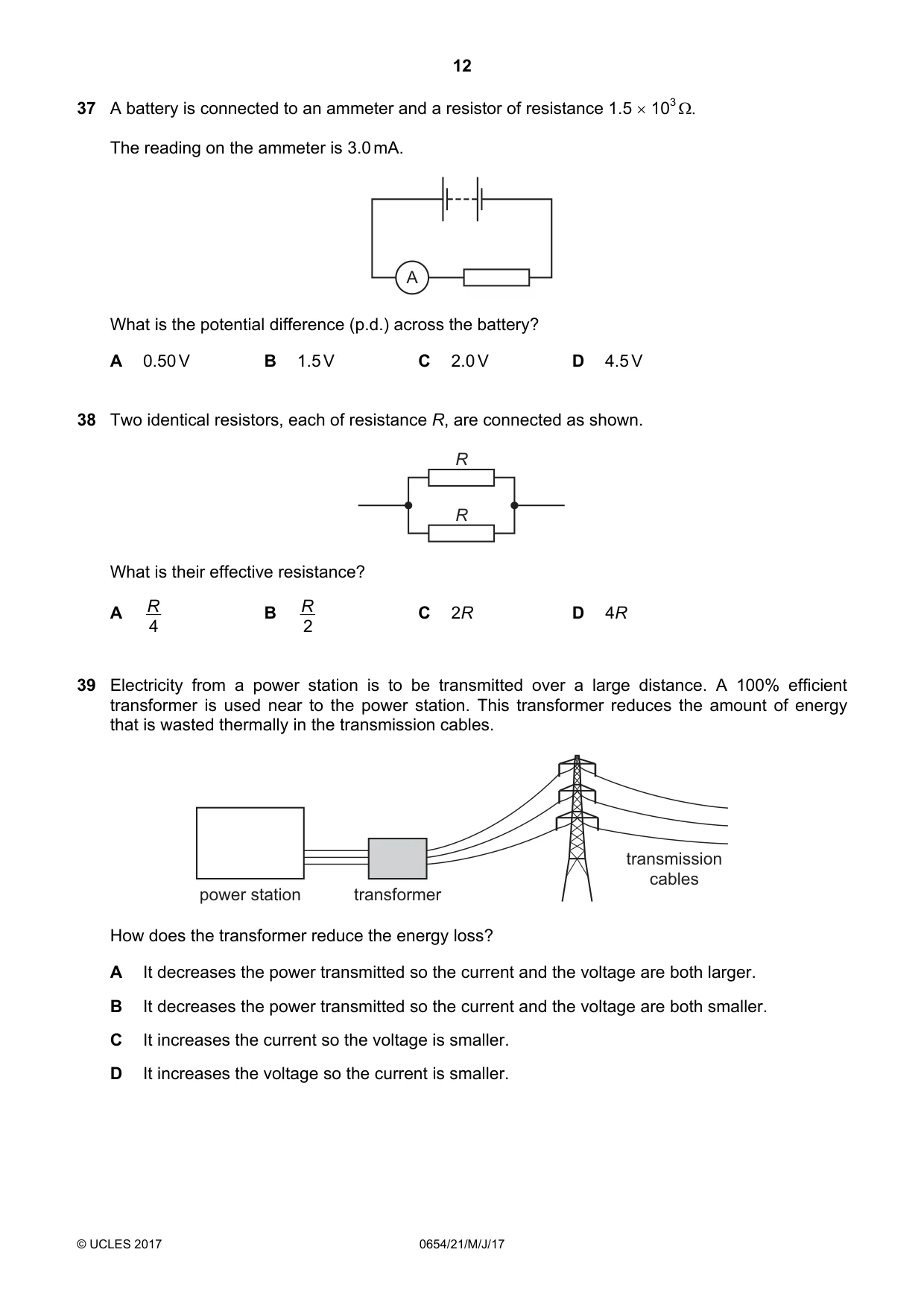 Cambridge IGCSE Sciences - Co-ordinated (Double) 0654 2017 May/June Paper 2 · Variant 1 question paper, page 12 of 16