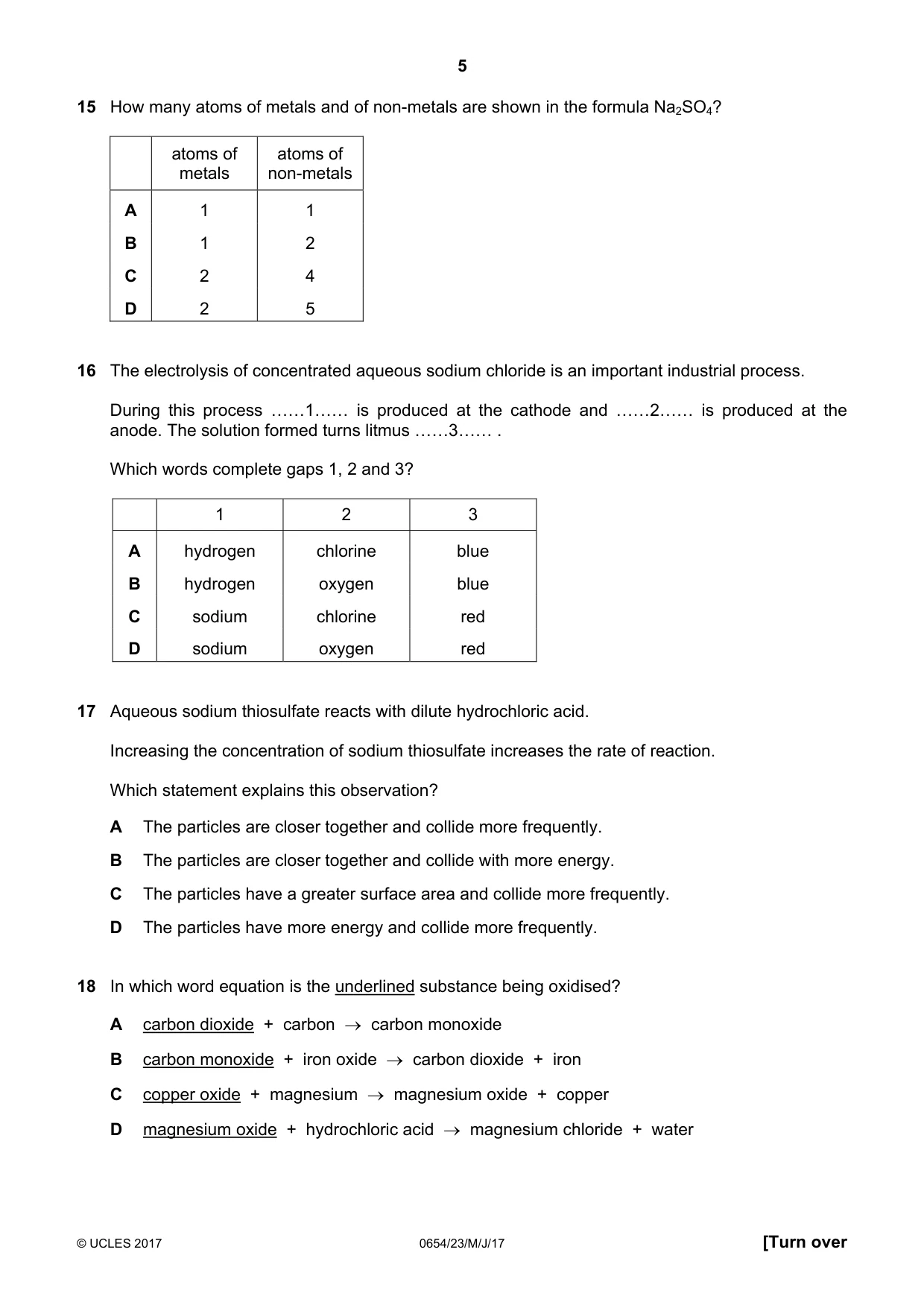 Cambridge IGCSE Sciences - Co-ordinated (Double) 0654 2017 May/June Paper 2 · Variant 3 question paper, page 5 of 16