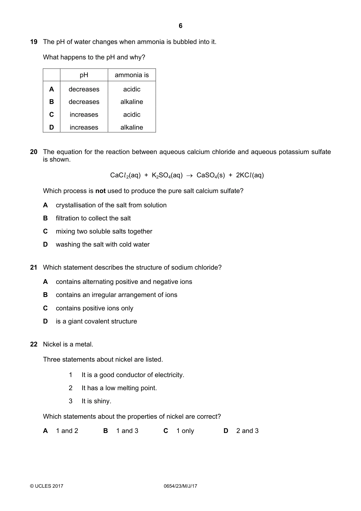 Cambridge IGCSE Sciences - Co-ordinated (Double) 0654 2017 May/June Paper 2 · Variant 3 question paper, page 6 of 16