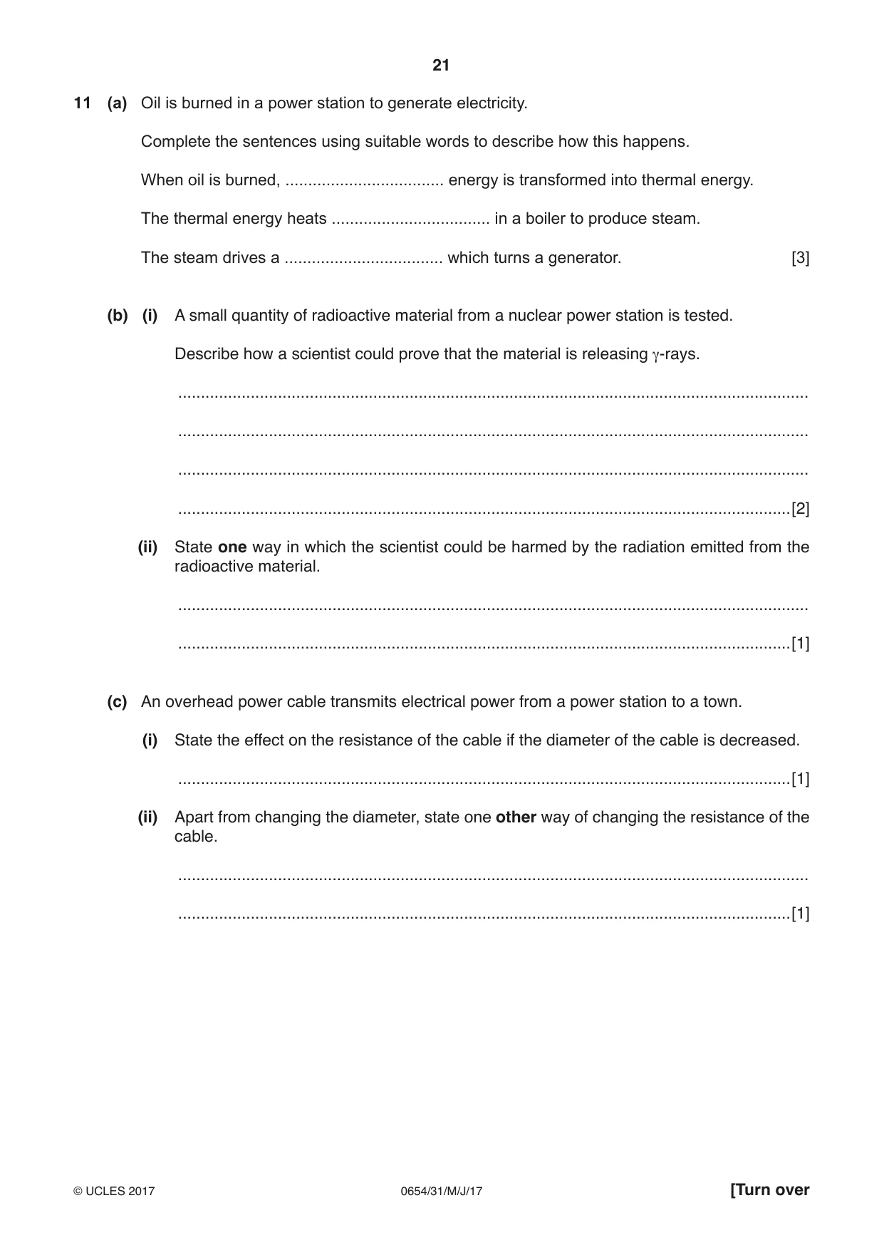 Cambridge IGCSE Sciences - Co-ordinated (Double) 0654 2017 May/June Paper 3 · Variant 1 question paper, page 21 of 28