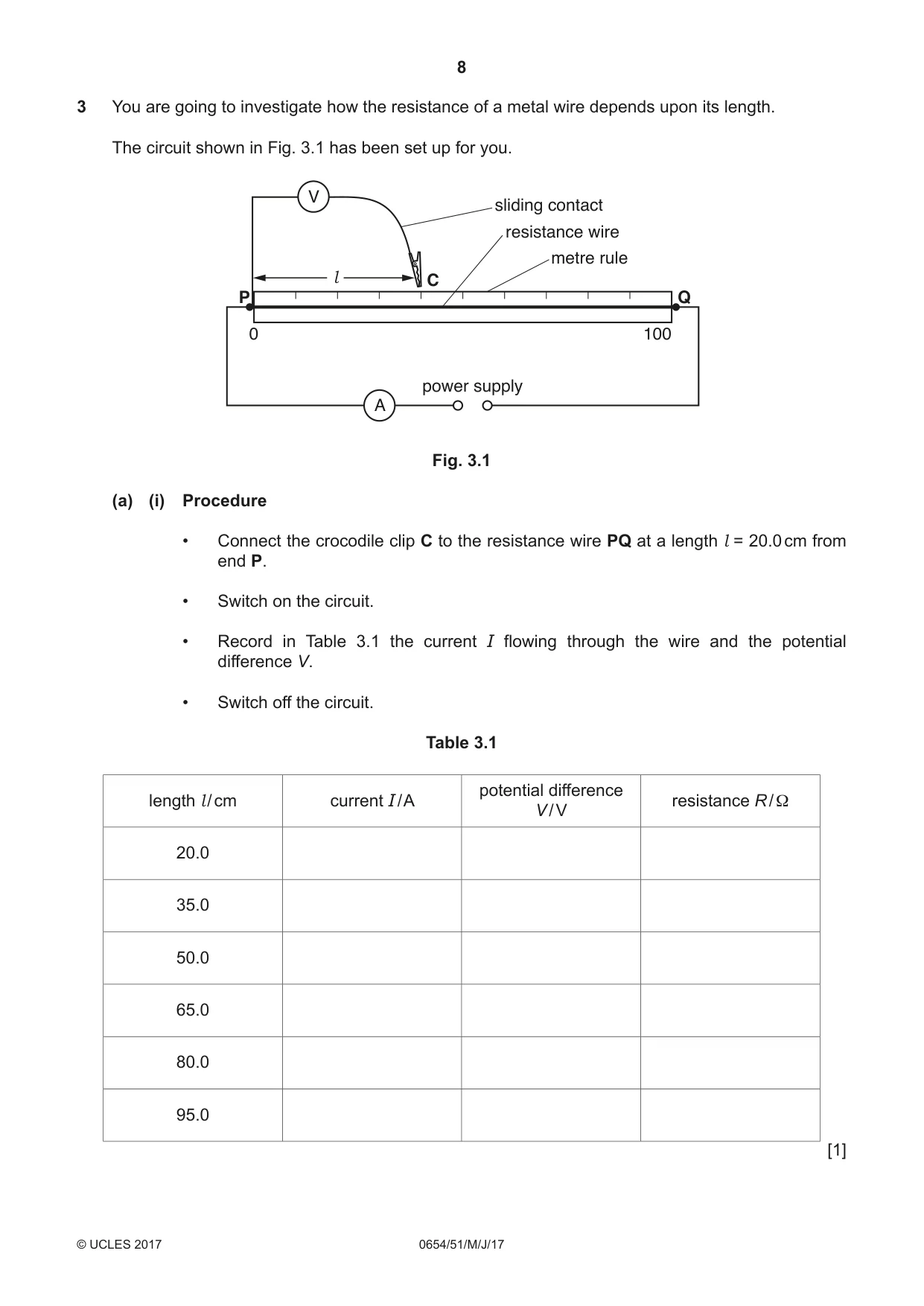 Cambridge IGCSE Sciences - Co-ordinated (Double) 0654 2017 May/June Paper 5 · Variant 1 question paper, page 8 of 12