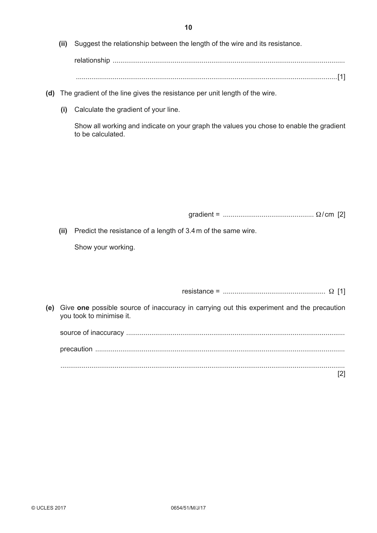 Cambridge IGCSE Sciences - Co-ordinated (Double) 0654 2017 May/June Paper 5 · Variant 1 question paper, page 10 of 12
