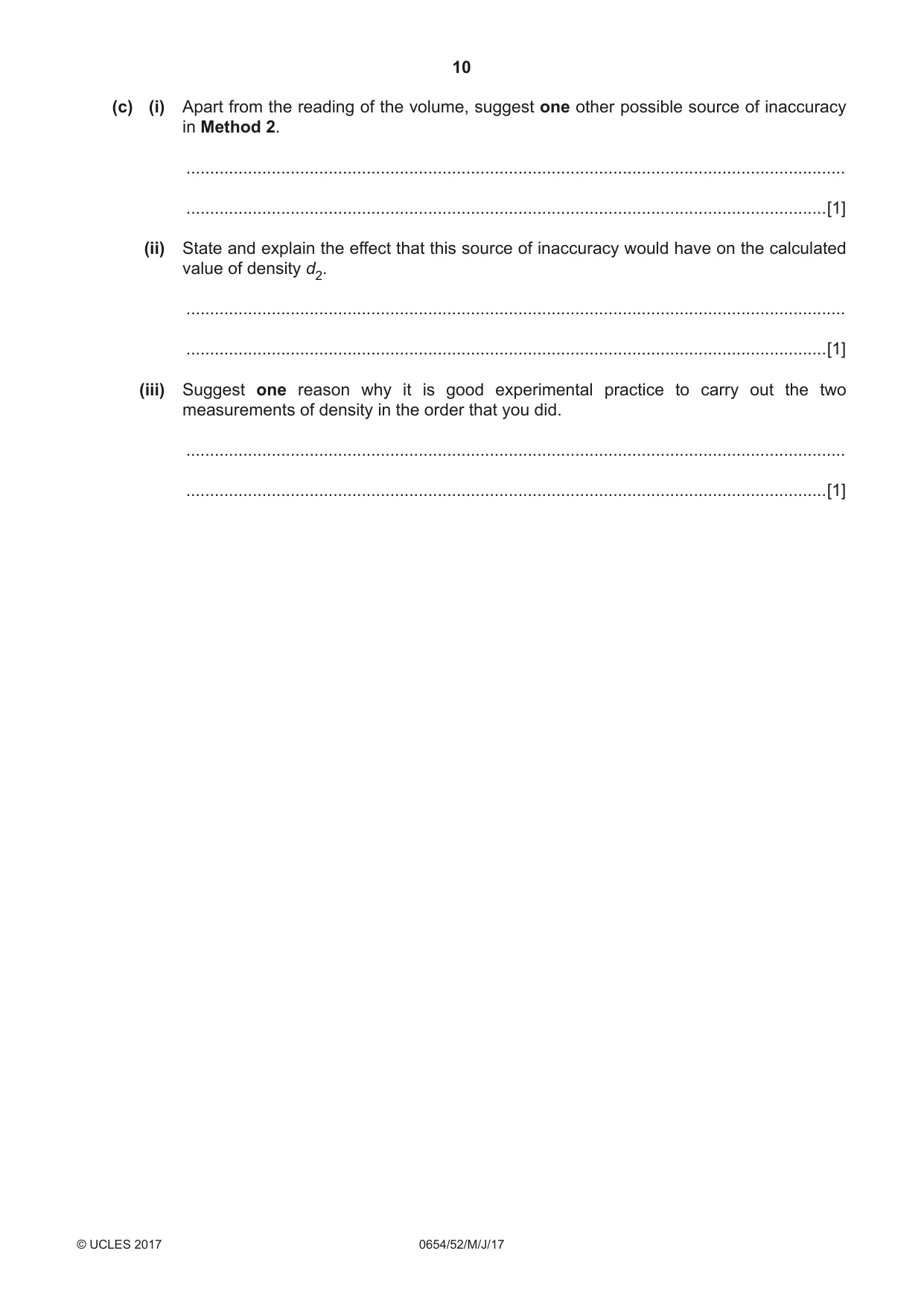 Cambridge IGCSE Sciences - Co-ordinated (Double) 0654 2017 May/June Paper 5 · Variant 2 question paper, page 10 of 12