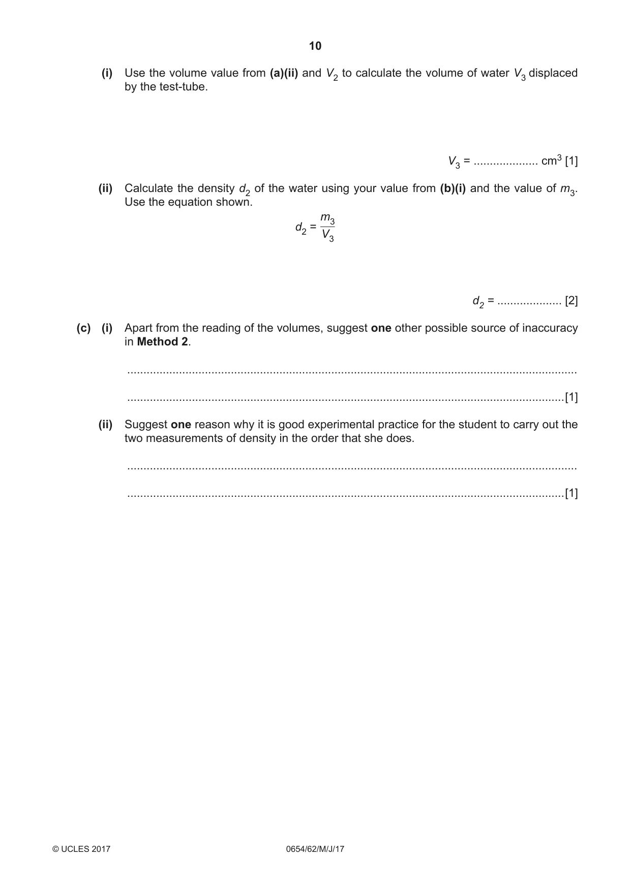 Cambridge IGCSE Sciences - Co-ordinated (Double) 0654 2017 May/June Paper 6 · Variant 2 question paper, page 10 of 20