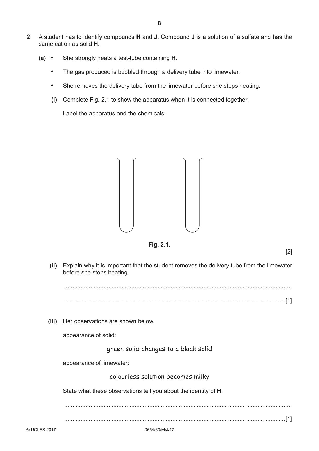 Cambridge IGCSE Sciences - Co-ordinated (Double) 0654 2017 May/June Paper 6 · Variant 3 question paper, page 8 of 20