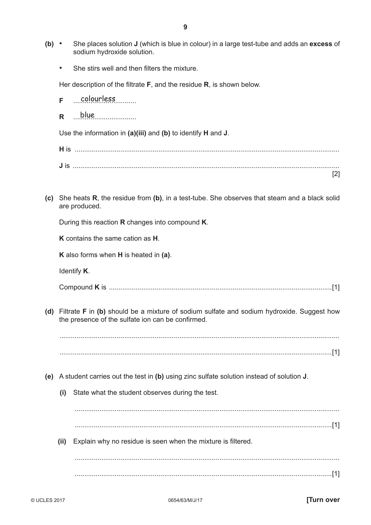 Cambridge IGCSE Sciences - Co-ordinated (Double) 0654 2017 May/June Paper 6 · Variant 3 question paper, page 9 of 20