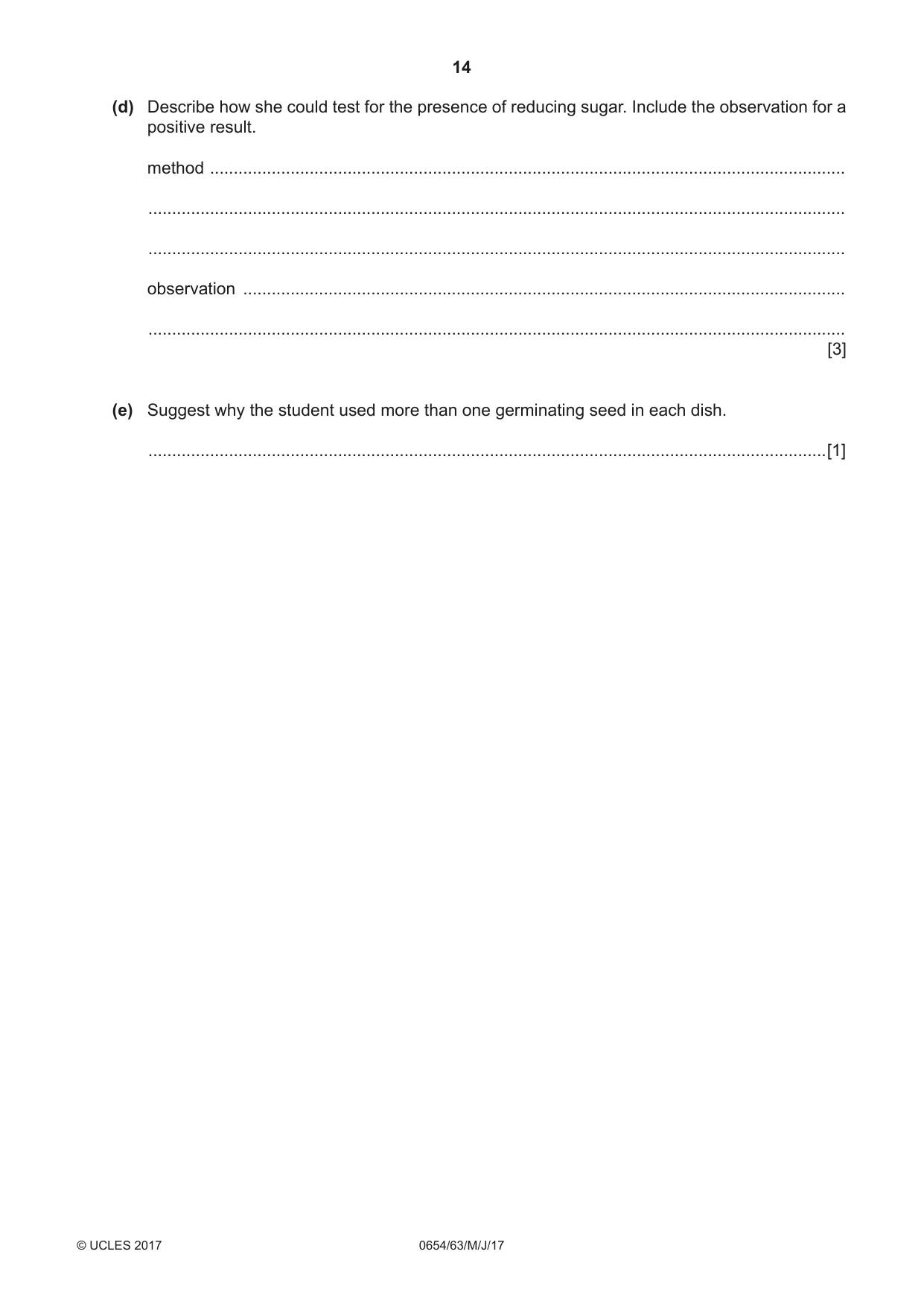 Cambridge IGCSE Sciences - Co-ordinated (Double) 0654 2017 May/June Paper 6 · Variant 3 question paper, page 14 of 20