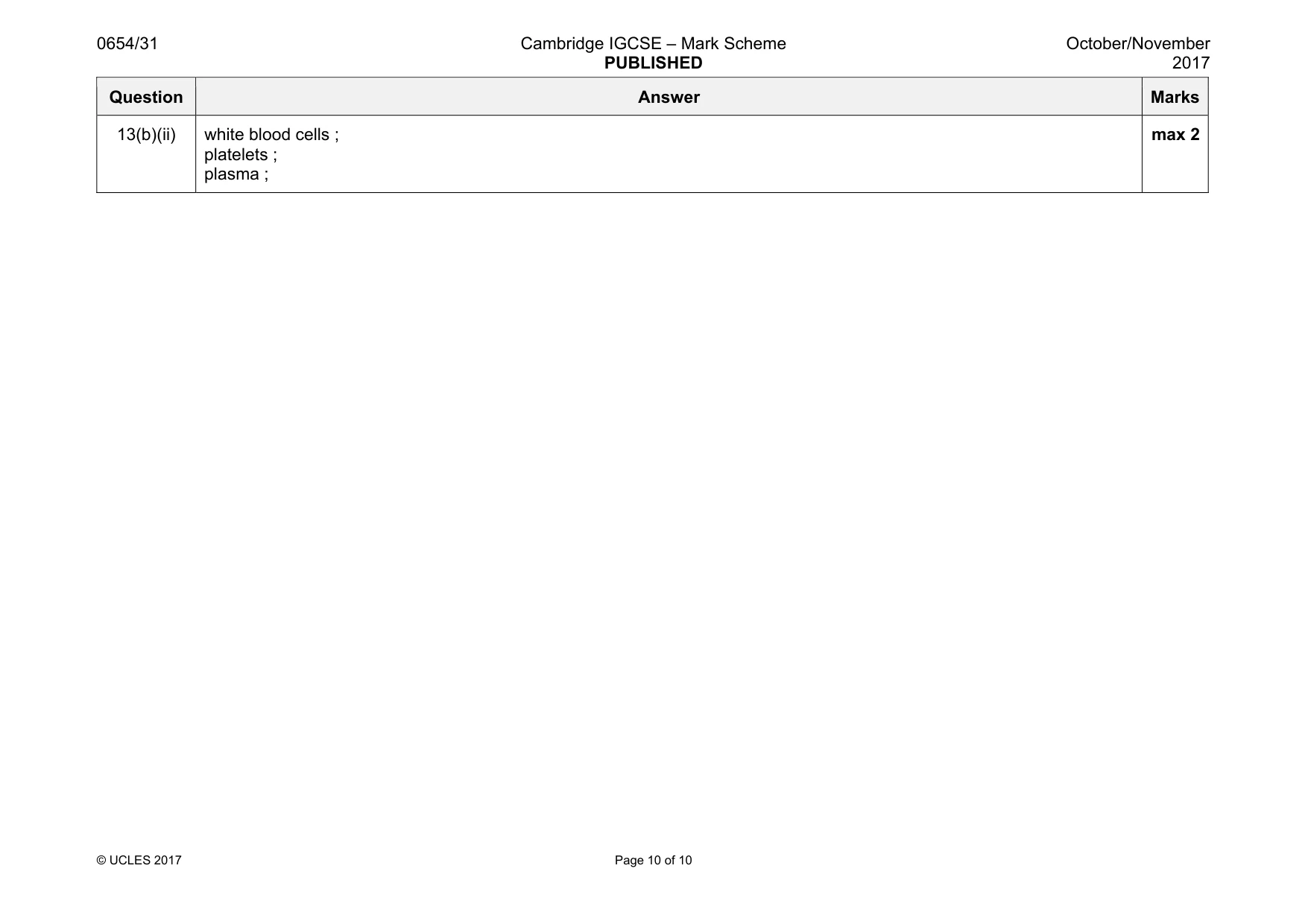 Mark scheme, page 10 of 10