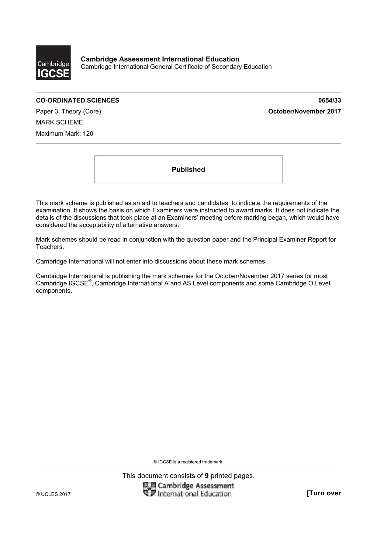 Mark scheme, page 1 of 9