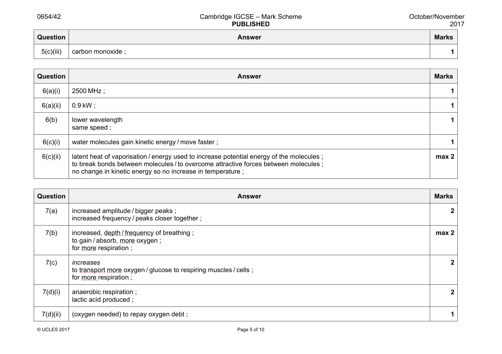 Mark scheme, page 5 of 10