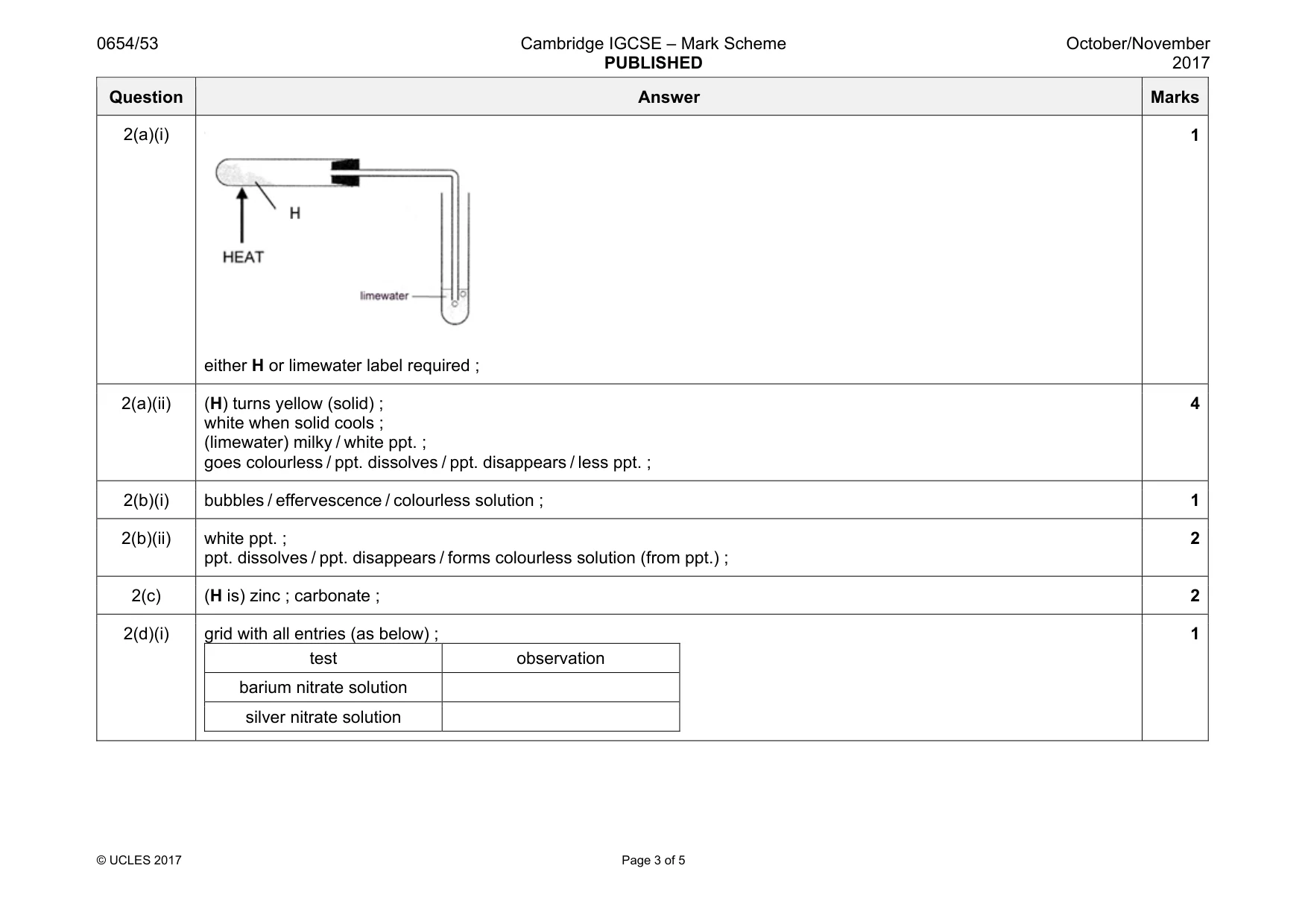 Mark scheme, page 3 of 5