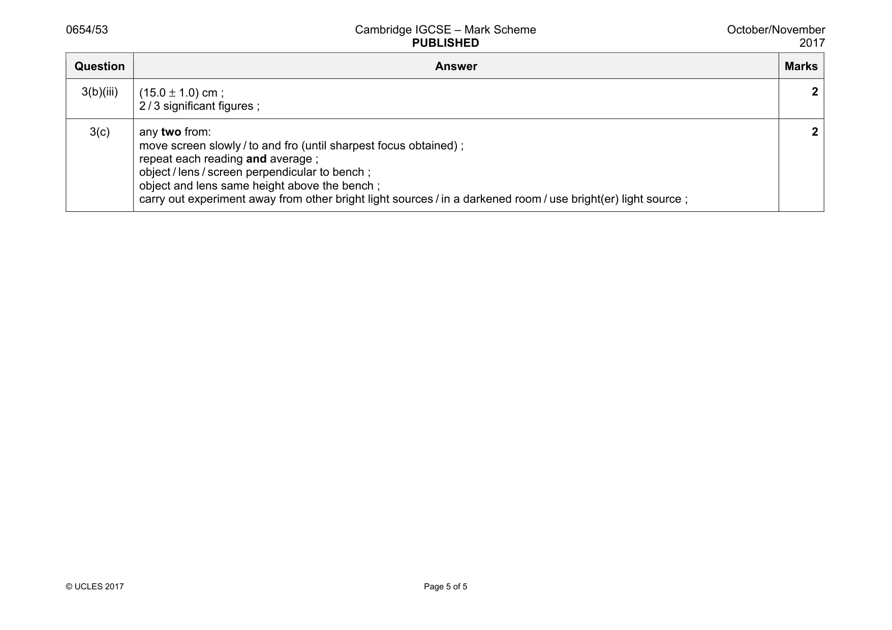 Mark scheme, page 5 of 5