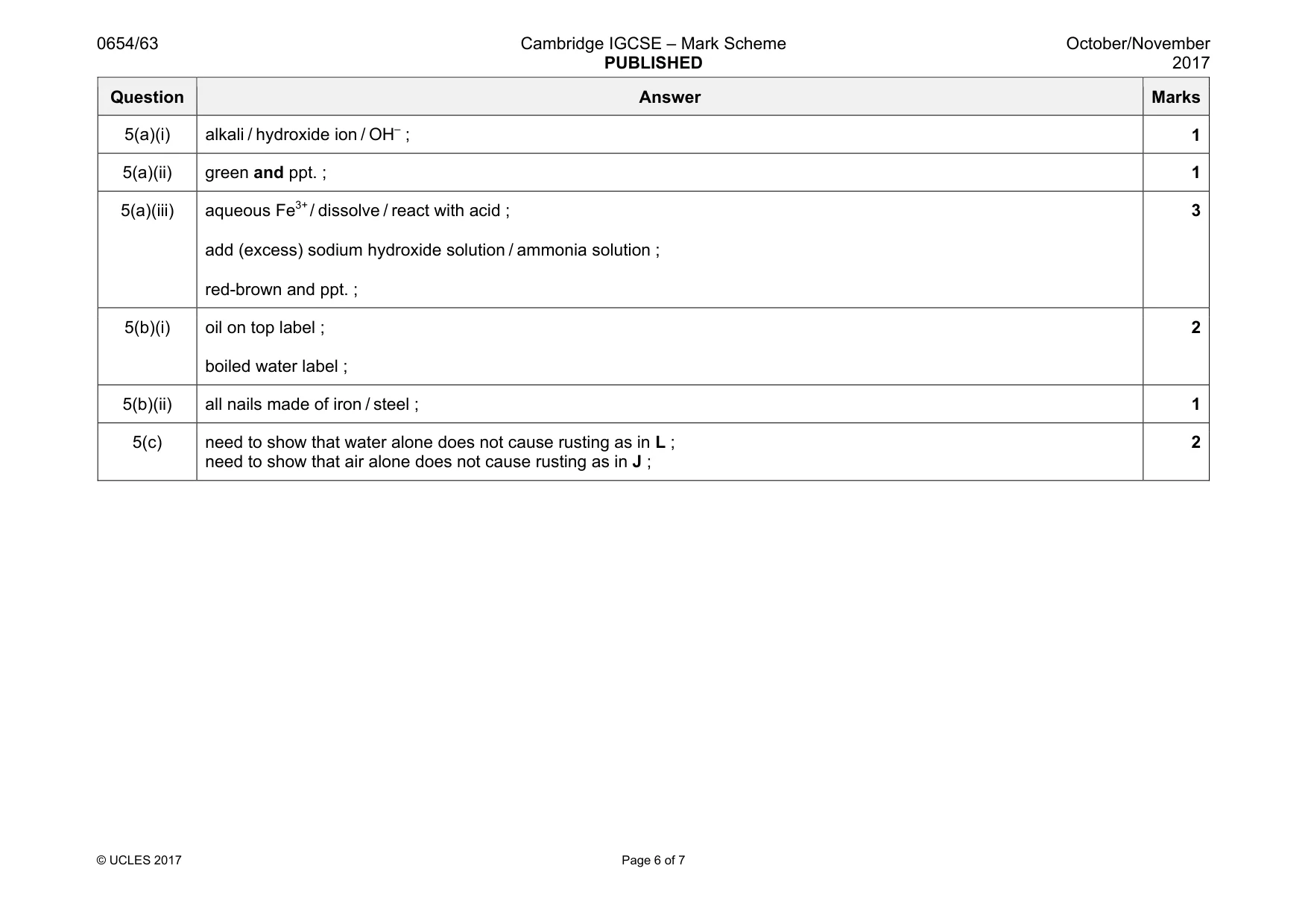 Mark scheme, page 6 of 7