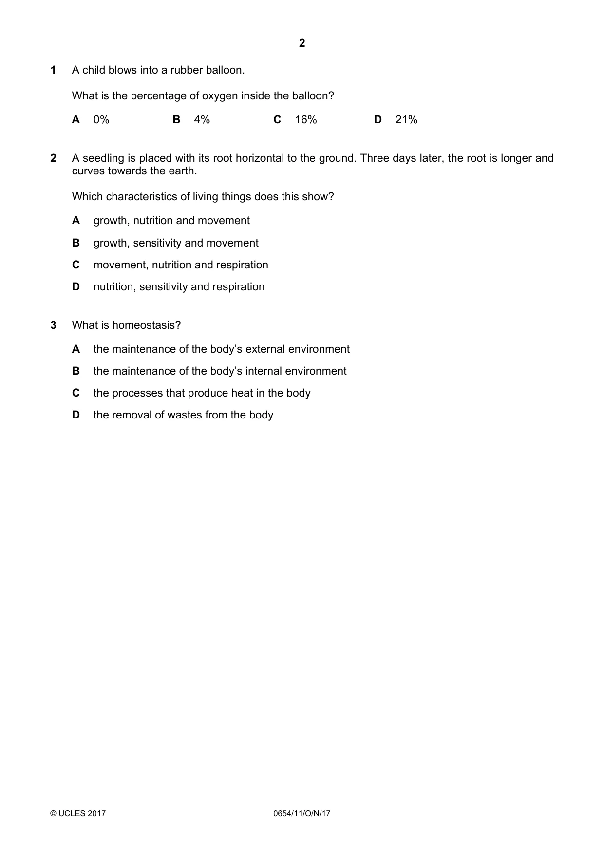 Cambridge IGCSE Sciences - Co-ordinated (Double) 0654 2017 Oct/Nov Paper 1 · Variant 1 question paper, page 2 of 16