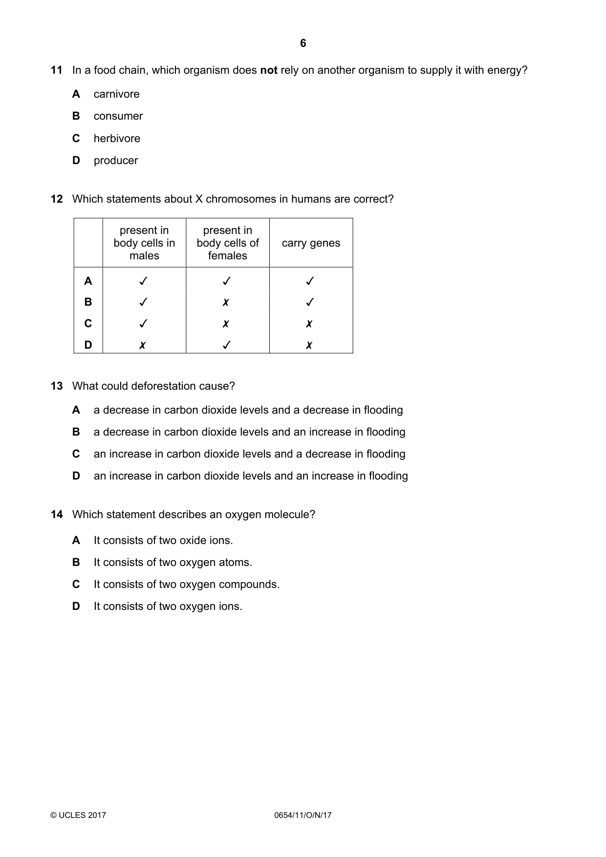 Cambridge IGCSE Sciences - Co-ordinated (Double) 0654 2017 Oct/Nov Paper 1 · Variant 1 question paper, page 6 of 16