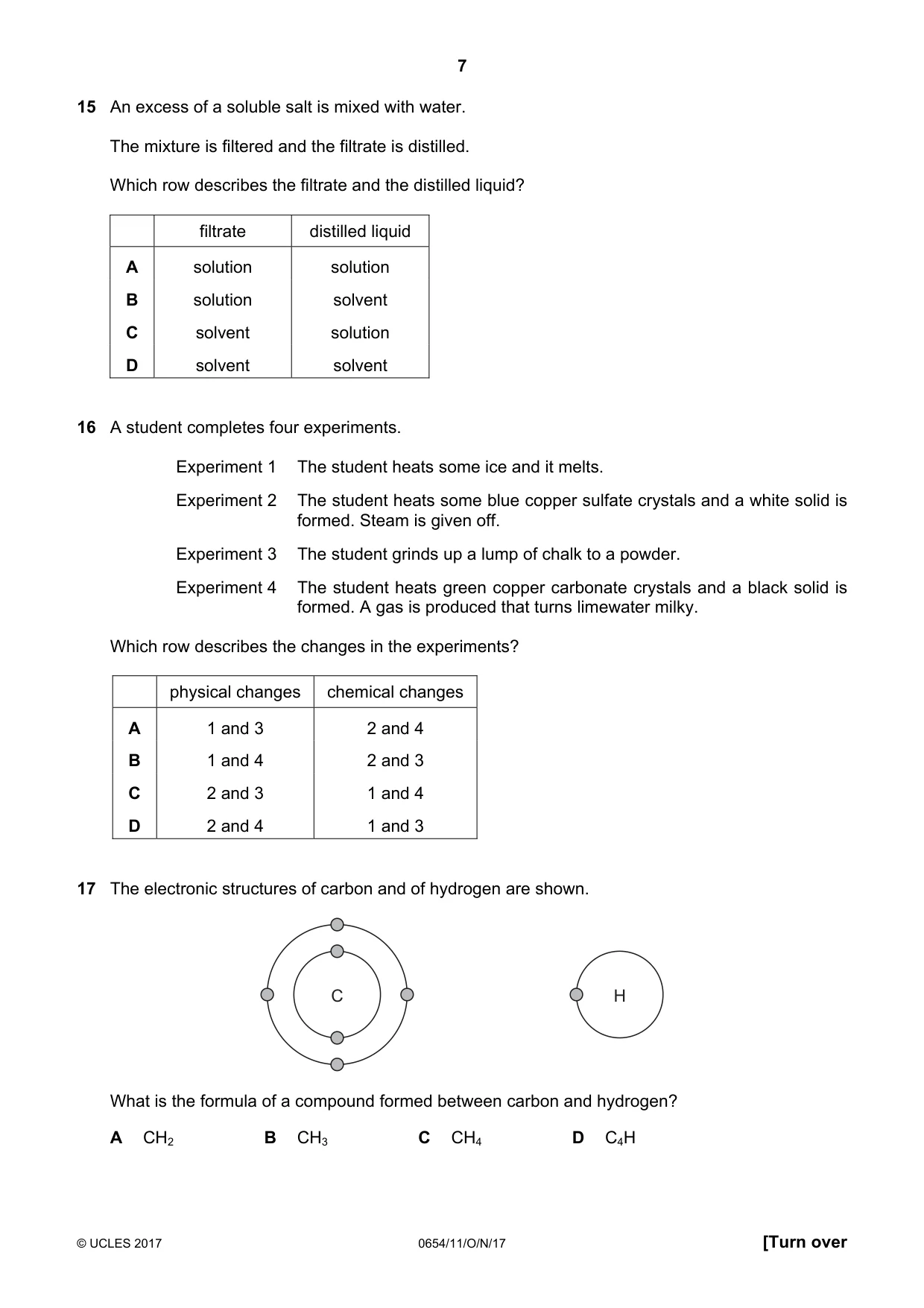 Cambridge IGCSE Sciences - Co-ordinated (Double) 0654 2017 Oct/Nov Paper 1 · Variant 1 question paper, page 7 of 16