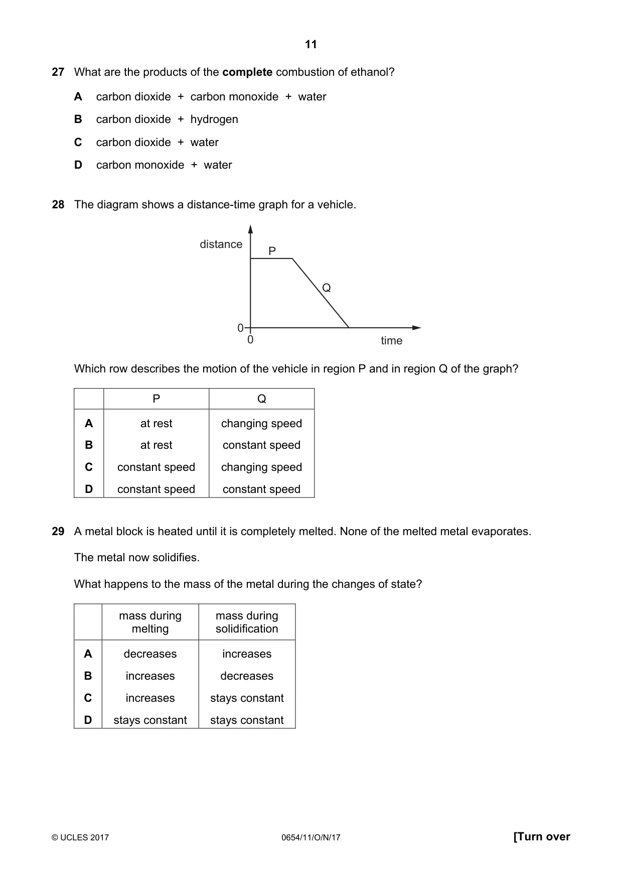 Cambridge IGCSE Sciences - Co-ordinated (Double) 0654 2017 Oct/Nov Paper 1 · Variant 1 question paper, page 11 of 16