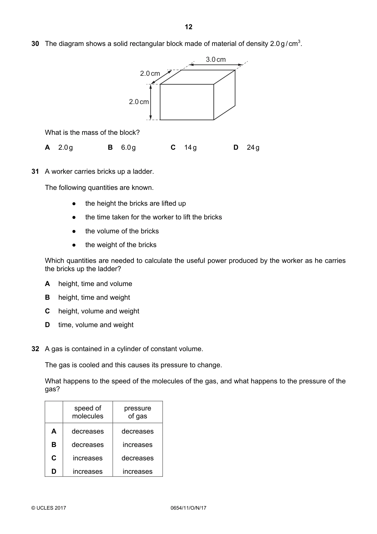 Cambridge IGCSE Sciences - Co-ordinated (Double) 0654 2017 Oct/Nov Paper 1 · Variant 1 question paper, page 12 of 16