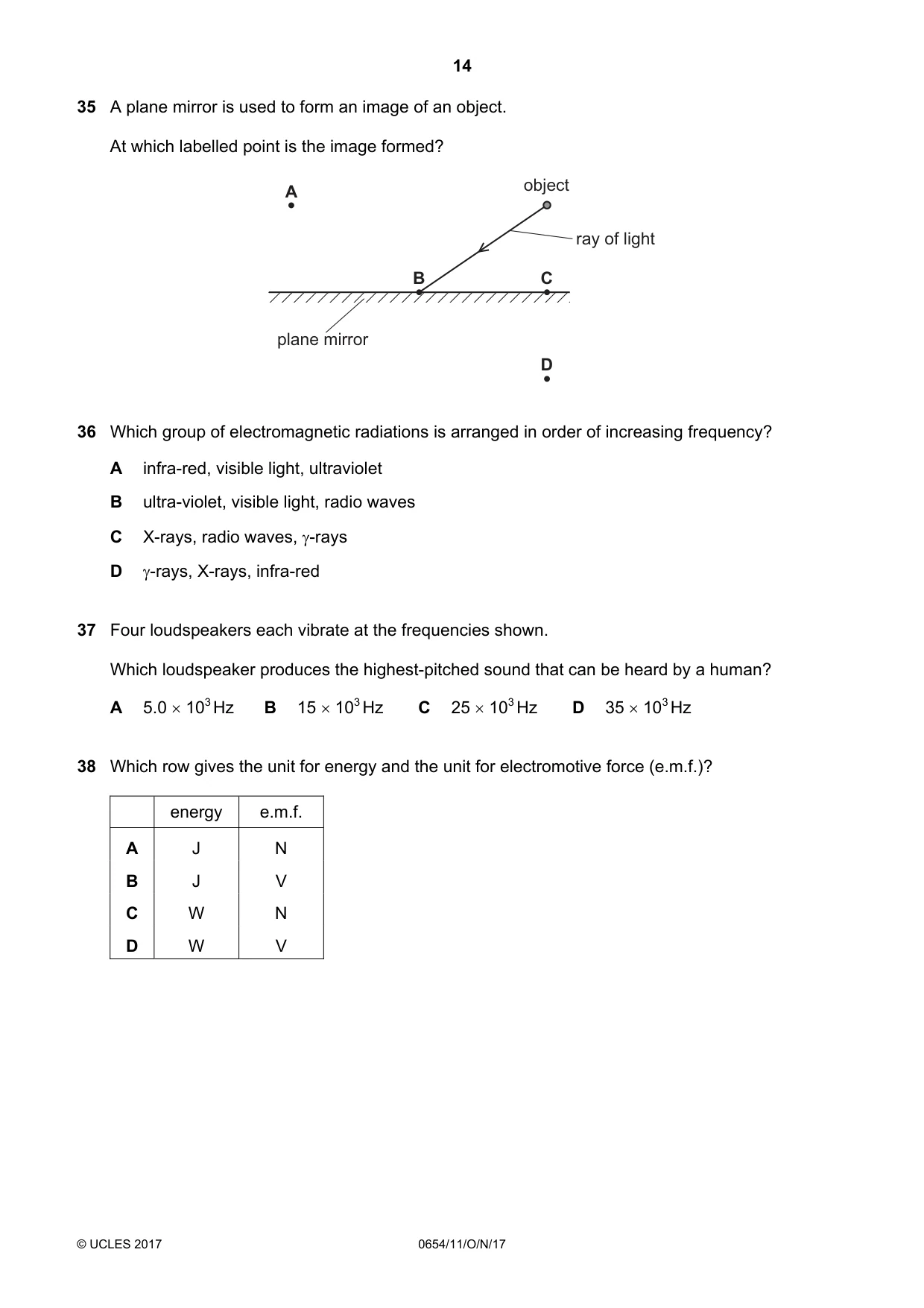Cambridge IGCSE Sciences - Co-ordinated (Double) 0654 2017 Oct/Nov Paper 1 · Variant 1 question paper, page 14 of 16