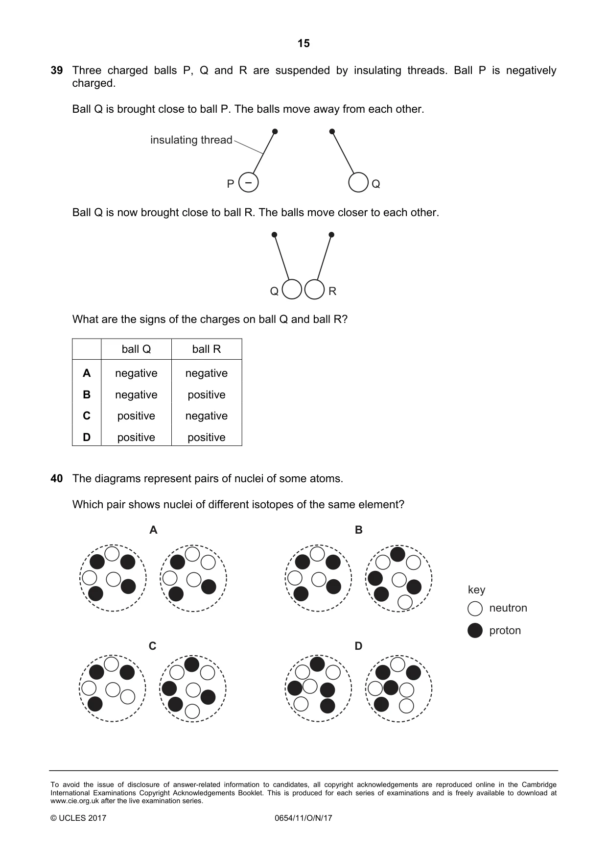 Cambridge IGCSE Sciences - Co-ordinated (Double) 0654 2017 Oct/Nov Paper 1 · Variant 1 question paper, page 15 of 16