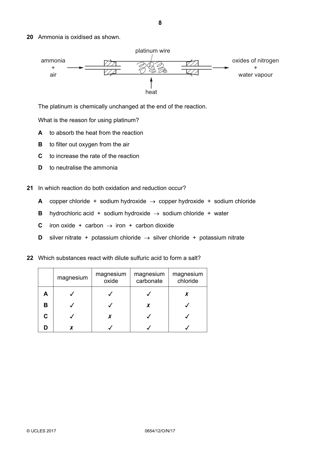 Cambridge IGCSE Sciences - Co-ordinated (Double) 0654 2017 Oct/Nov Paper 1 · Variant 2 question paper, page 8 of 20