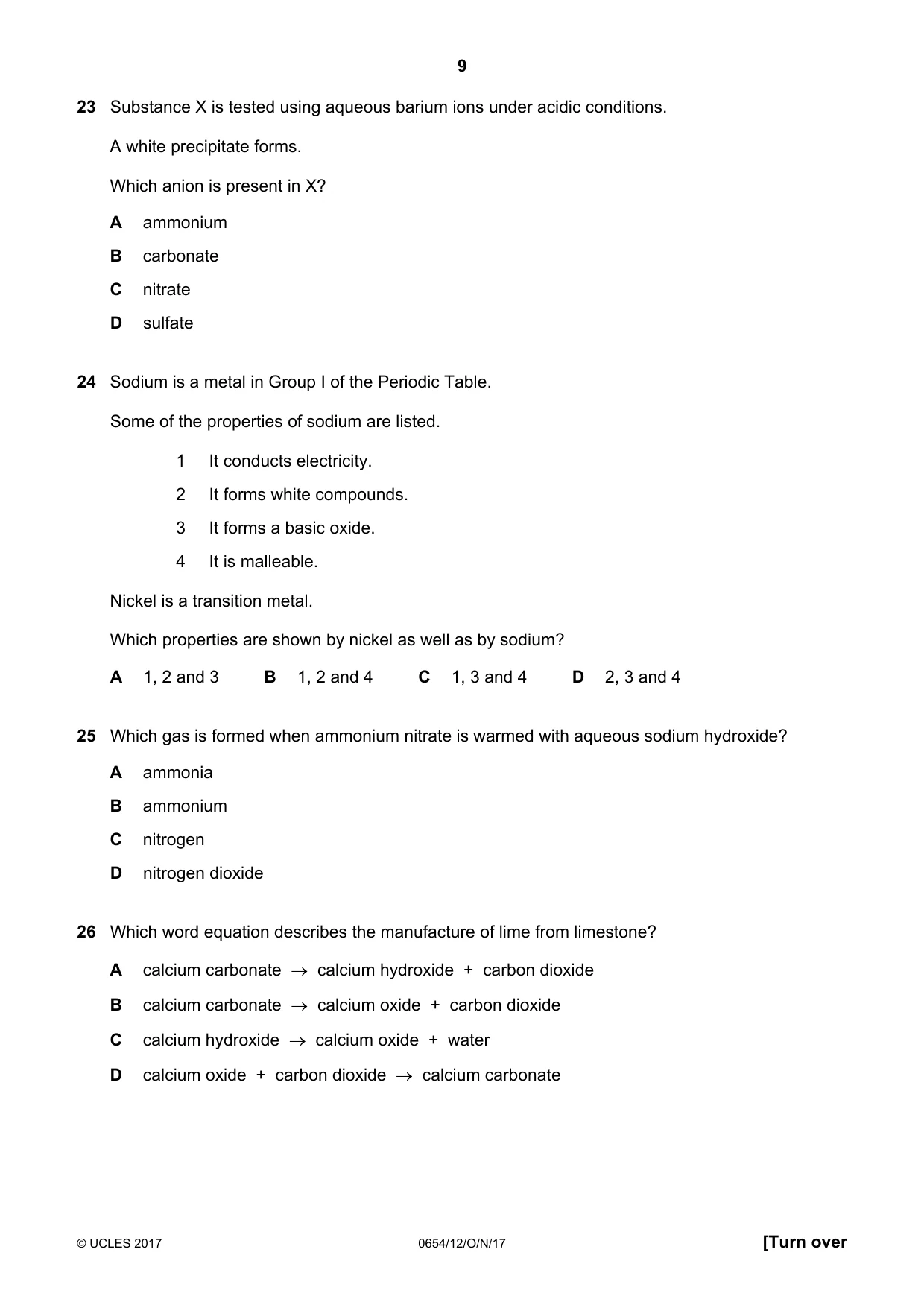 Cambridge IGCSE Sciences - Co-ordinated (Double) 0654 2017 Oct/Nov Paper 1 · Variant 2 question paper, page 9 of 20