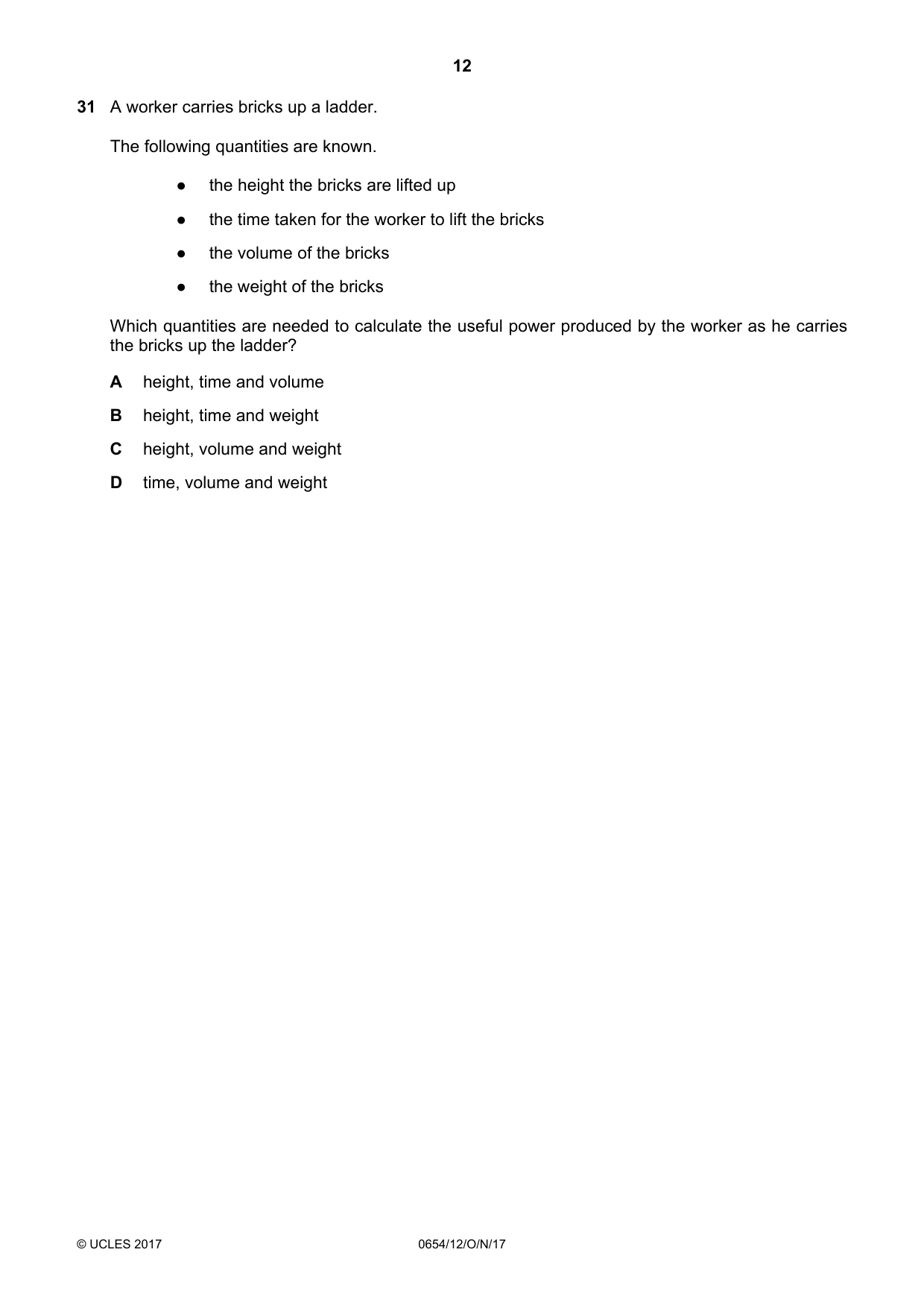 Cambridge IGCSE Sciences - Co-ordinated (Double) 0654 2017 Oct/Nov Paper 1 · Variant 2 question paper, page 12 of 20