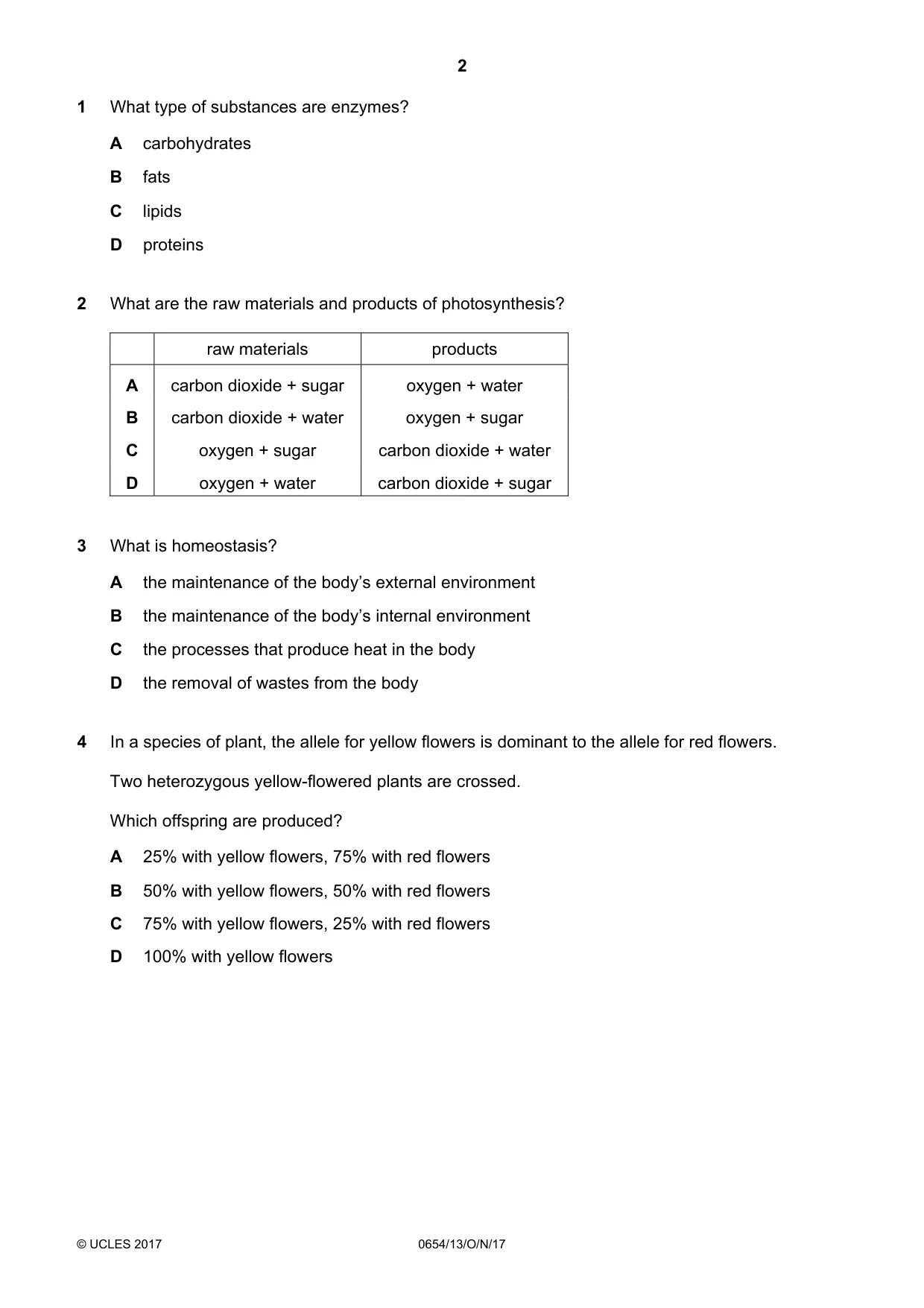 Cambridge IGCSE Sciences - Co-ordinated (Double) 0654 2017 Oct/Nov Paper 1 · Variant 3 question paper, page 2 of 16