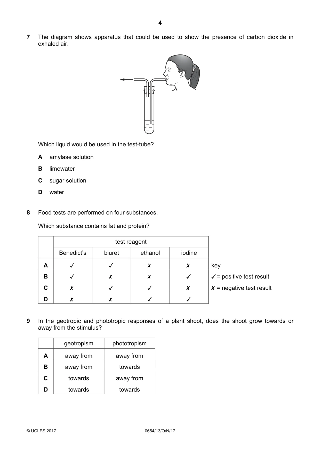 Cambridge IGCSE Sciences - Co-ordinated (Double) 0654 2017 Oct/Nov Paper 1 · Variant 3 question paper, page 4 of 16