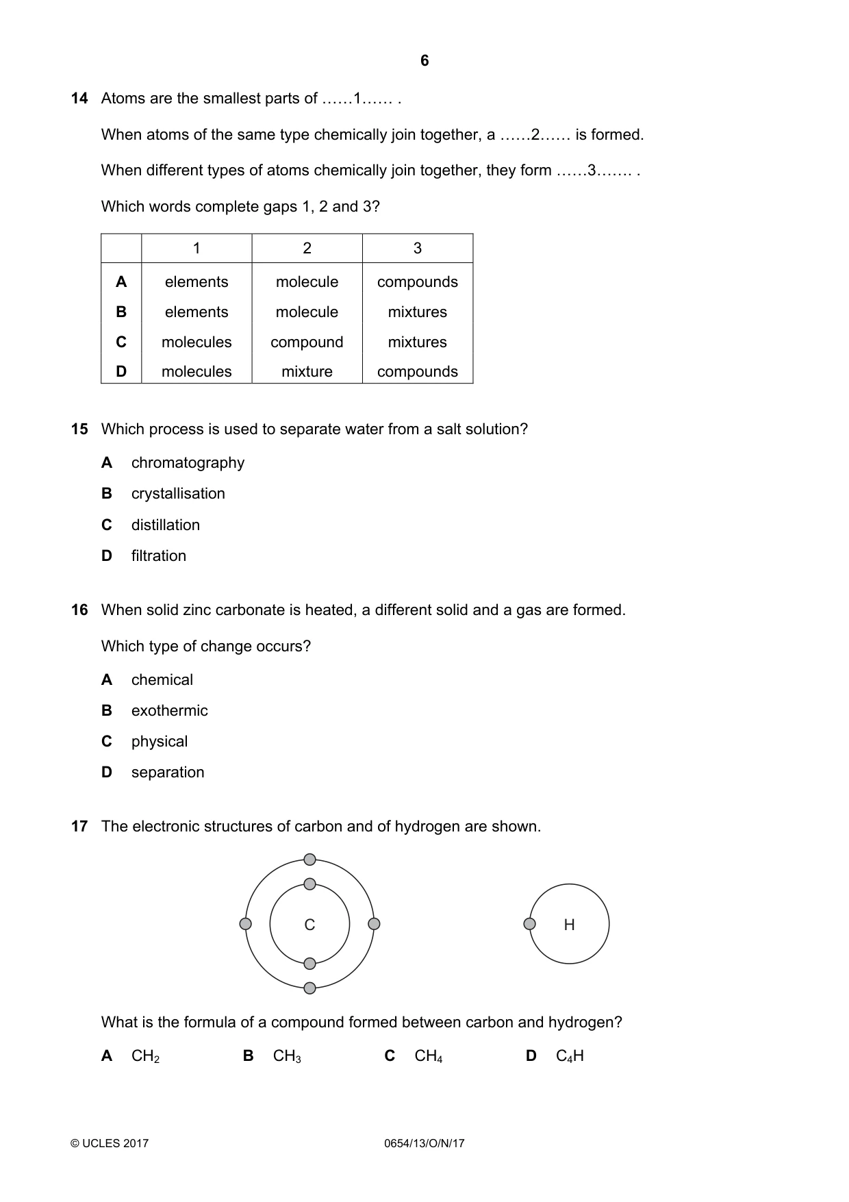 Cambridge IGCSE Sciences - Co-ordinated (Double) 0654 2017 Oct/Nov Paper 1 · Variant 3 question paper, page 6 of 16
