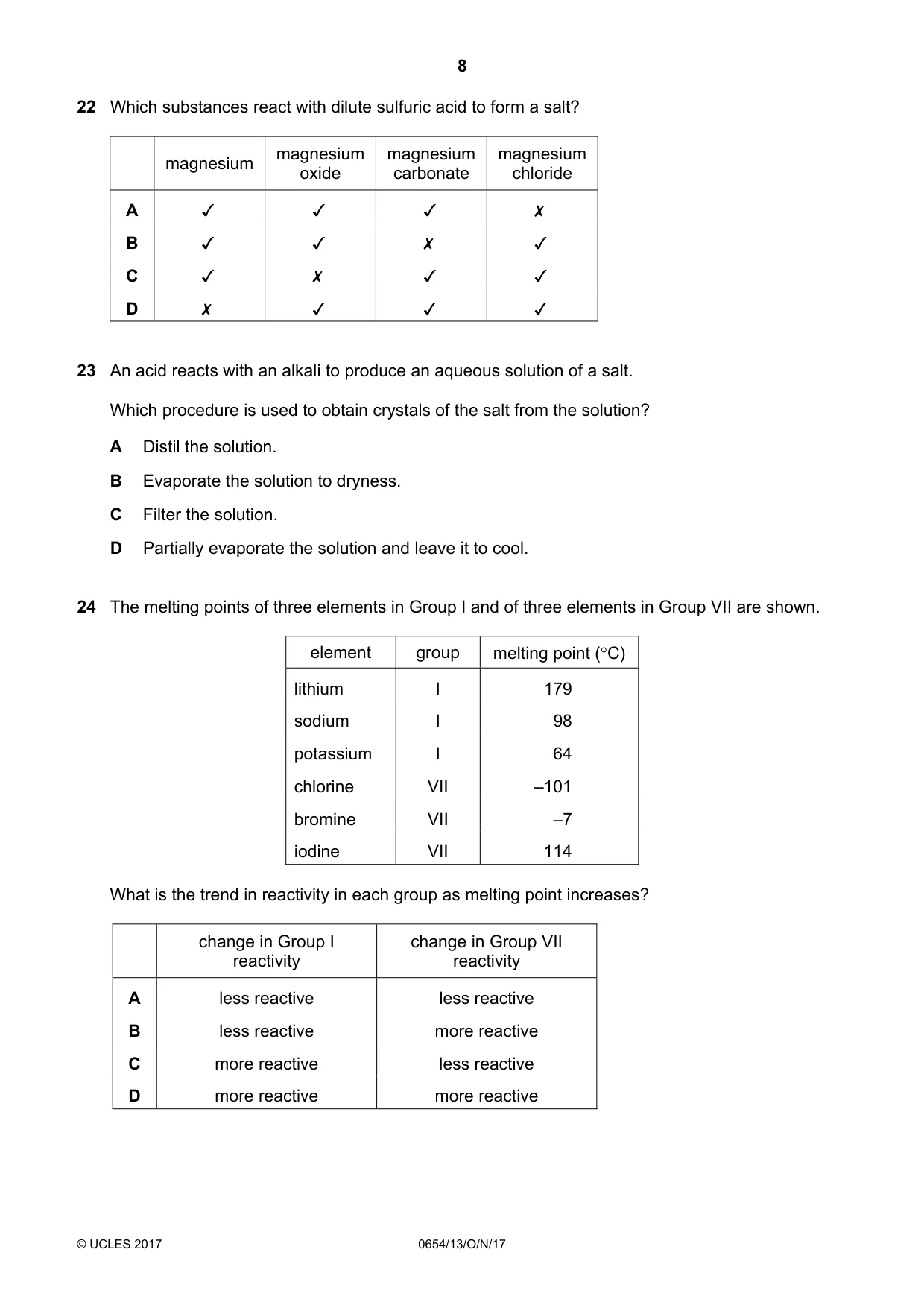 Cambridge IGCSE Sciences - Co-ordinated (Double) 0654 2017 Oct/Nov Paper 1 · Variant 3 question paper, page 8 of 16