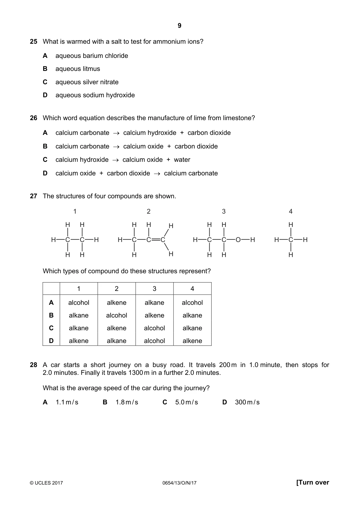 Cambridge IGCSE Sciences - Co-ordinated (Double) 0654 2017 Oct/Nov Paper 1 · Variant 3 question paper, page 9 of 16