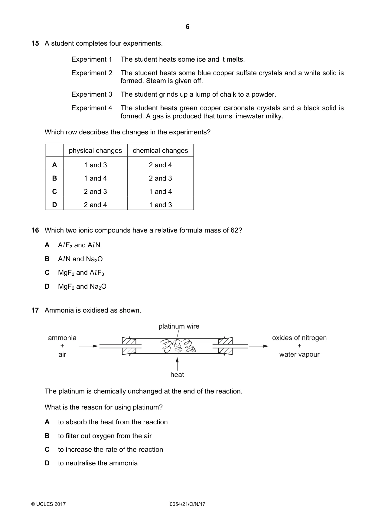 Cambridge IGCSE Sciences - Co-ordinated (Double) 0654 2017 Oct/Nov Paper 2 · Variant 1 question paper, page 6 of 16