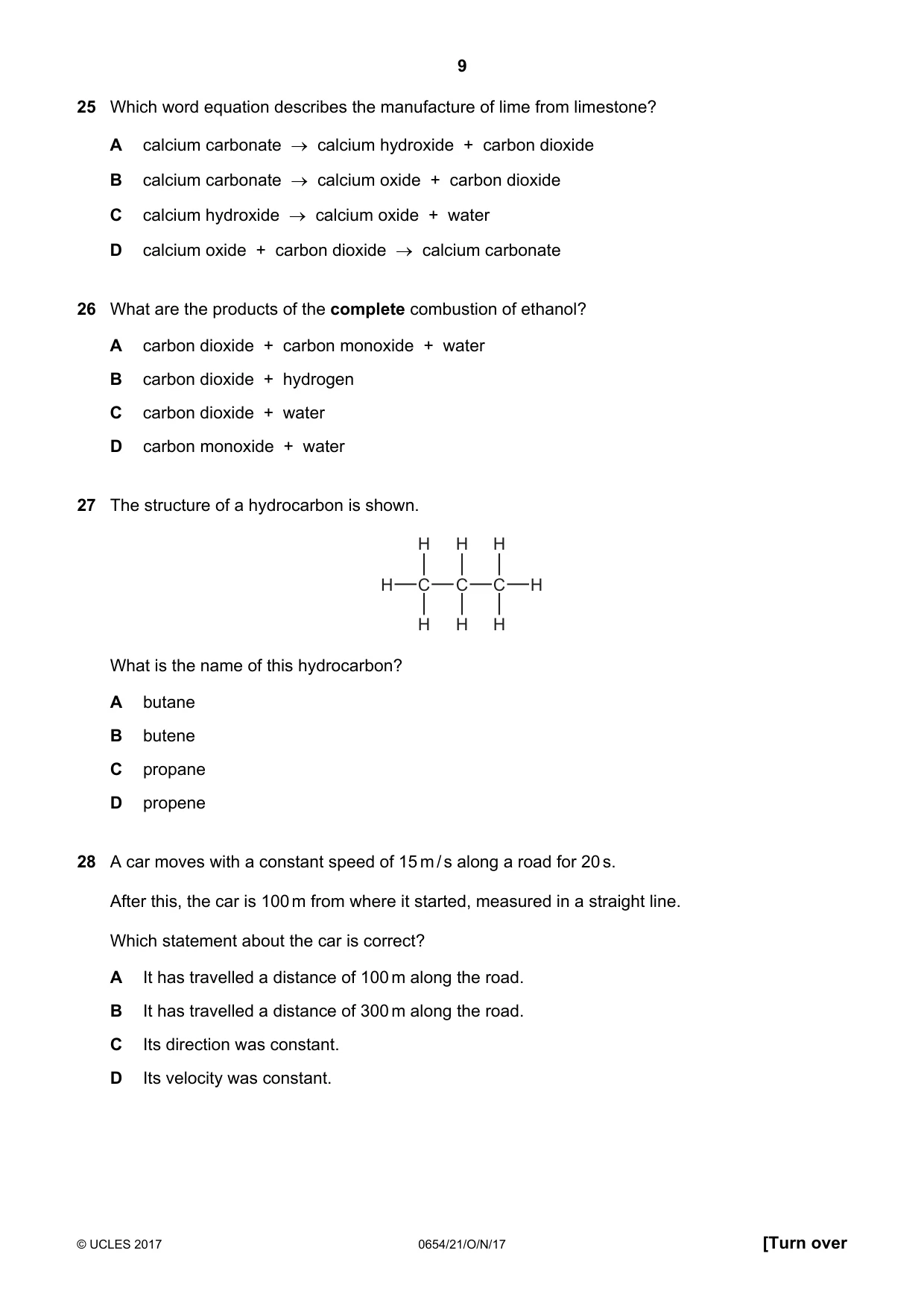 Cambridge IGCSE Sciences - Co-ordinated (Double) 0654 2017 Oct/Nov Paper 2 · Variant 1 question paper, page 9 of 16