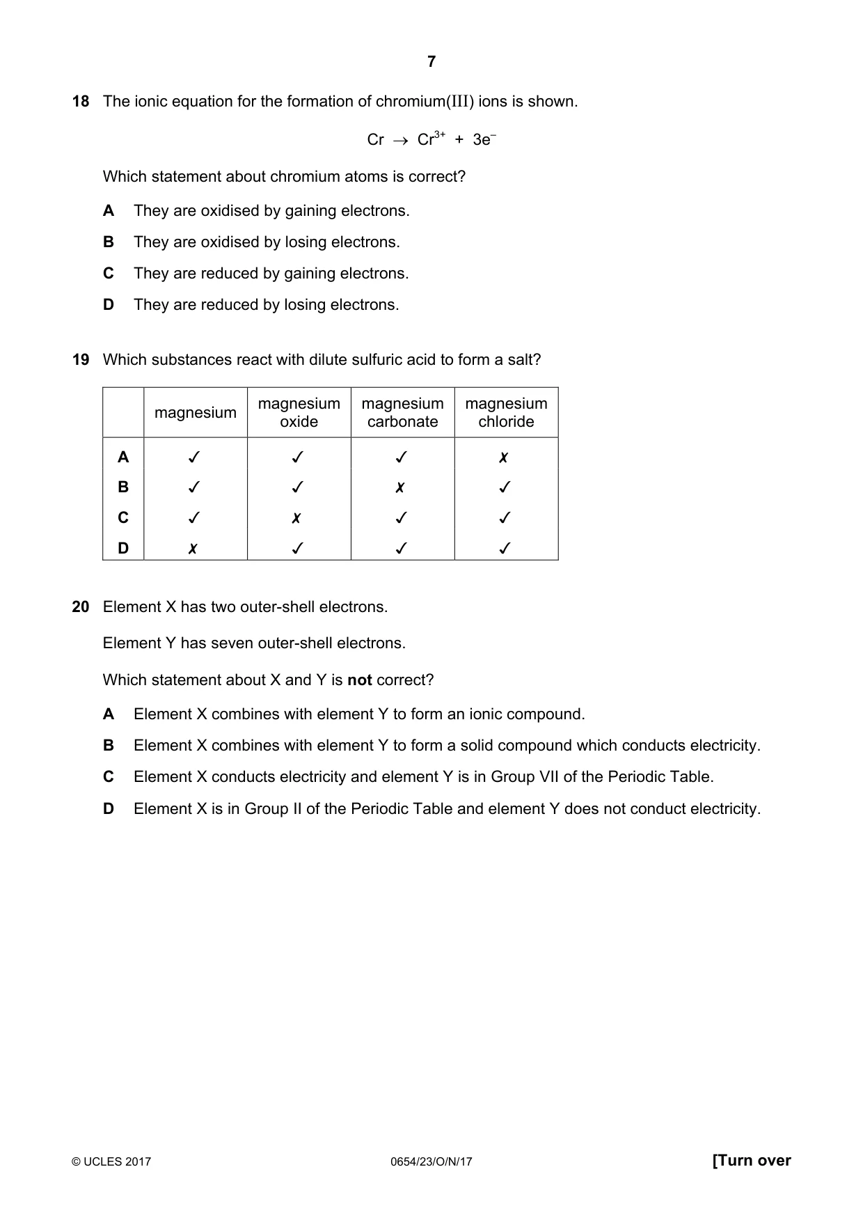 Cambridge IGCSE Sciences - Co-ordinated (Double) 0654 2017 Oct/Nov Paper 2 · Variant 3 question paper, page 7 of 20
