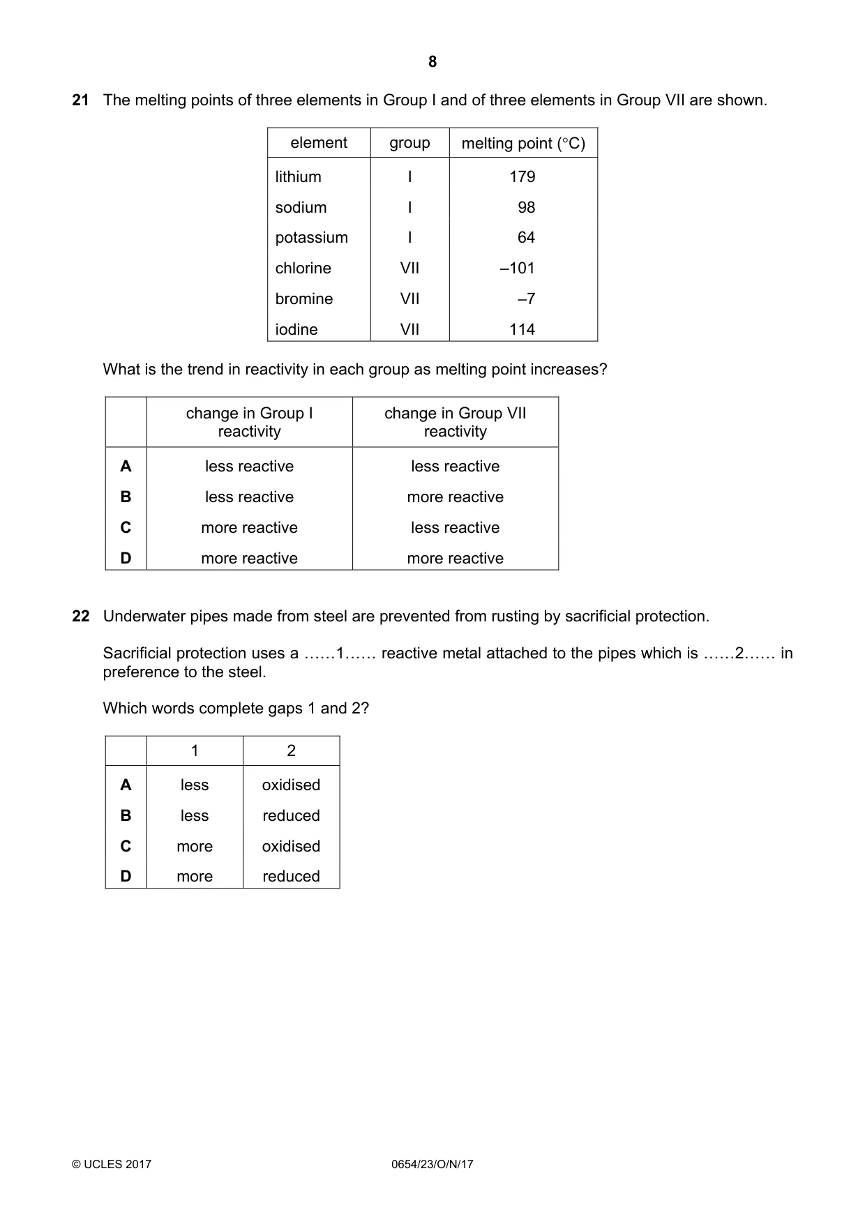 Cambridge IGCSE Sciences - Co-ordinated (Double) 0654 2017 Oct/Nov Paper 2 · Variant 3 question paper, page 8 of 20