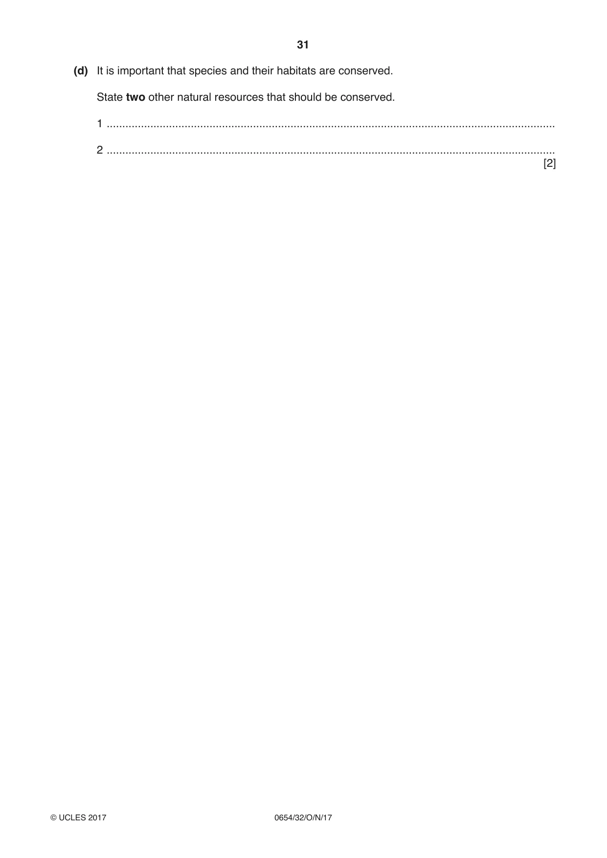 Cambridge IGCSE Sciences - Co-ordinated (Double) 0654 2017 Oct/Nov Paper 3 · Variant 2 question paper, page 31 of 32