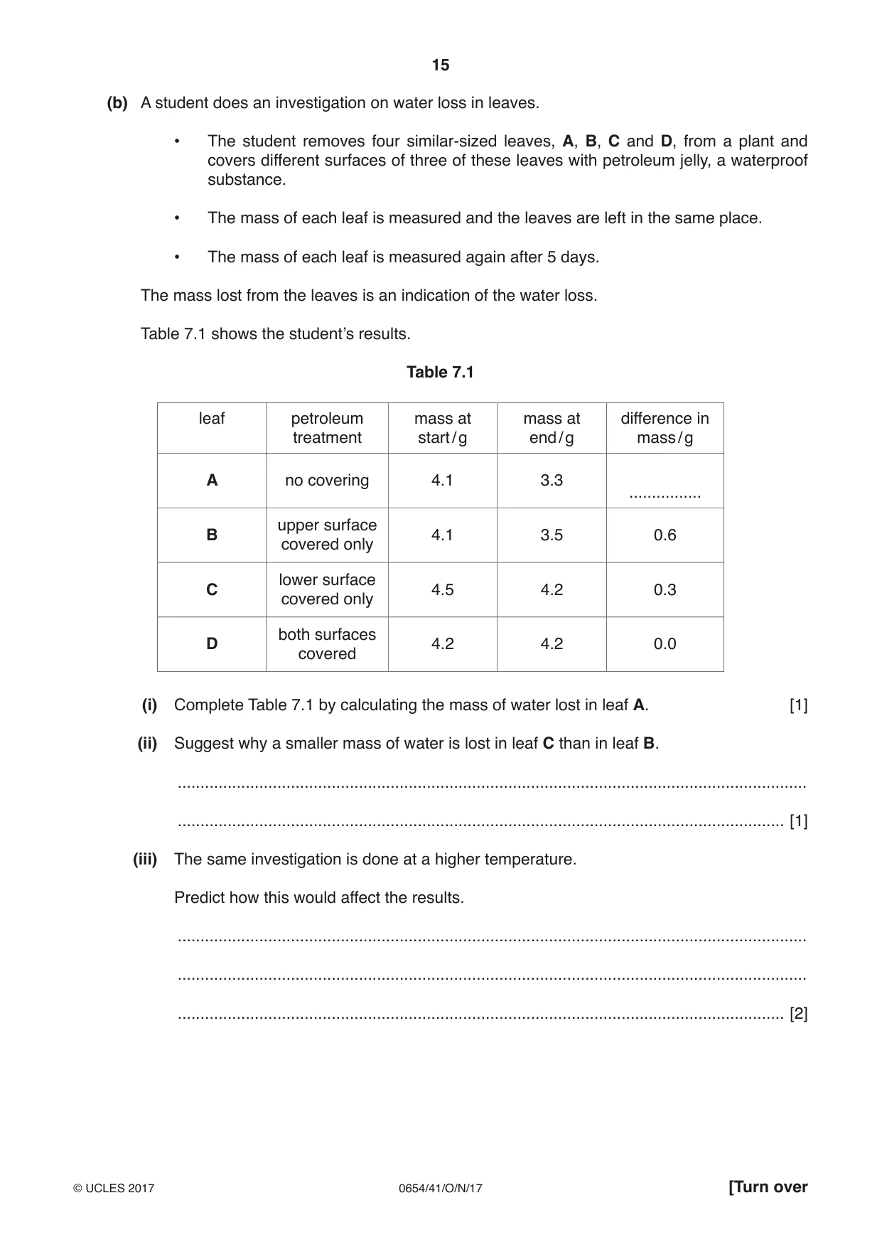 Cambridge IGCSE Sciences - Co-ordinated (Double) 0654 2017 Oct/Nov Paper 4 · Variant 1 question paper, page 15 of 32