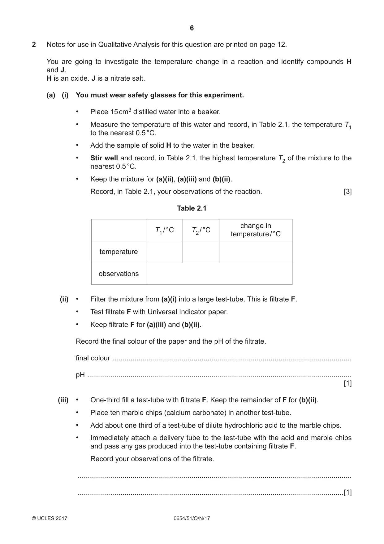 Cambridge IGCSE Sciences - Co-ordinated (Double) 0654 2017 Oct/Nov Paper 5 · Variant 1 question paper, page 6 of 12