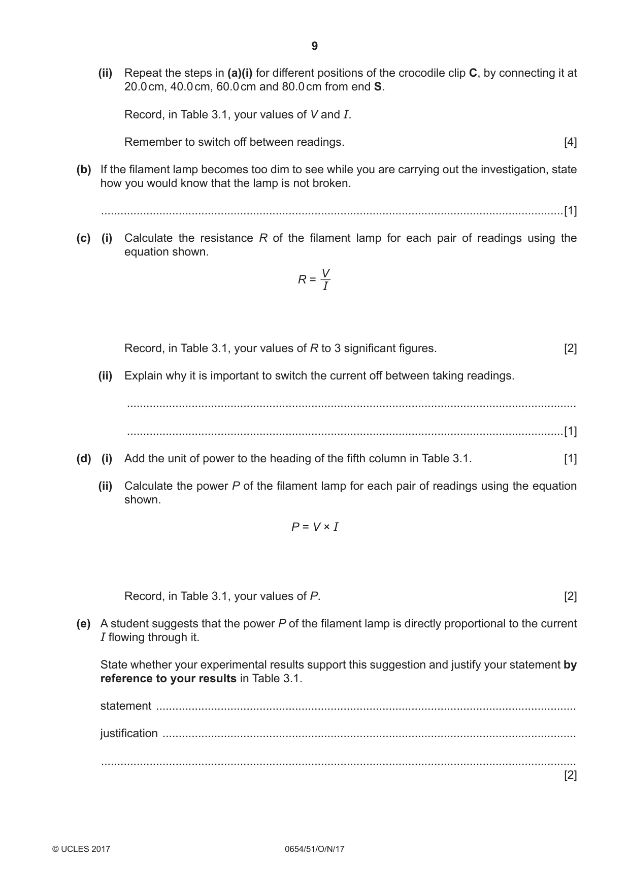 Cambridge IGCSE Sciences - Co-ordinated (Double) 0654 2017 Oct/Nov Paper 5 · Variant 1 question paper, page 9 of 12
