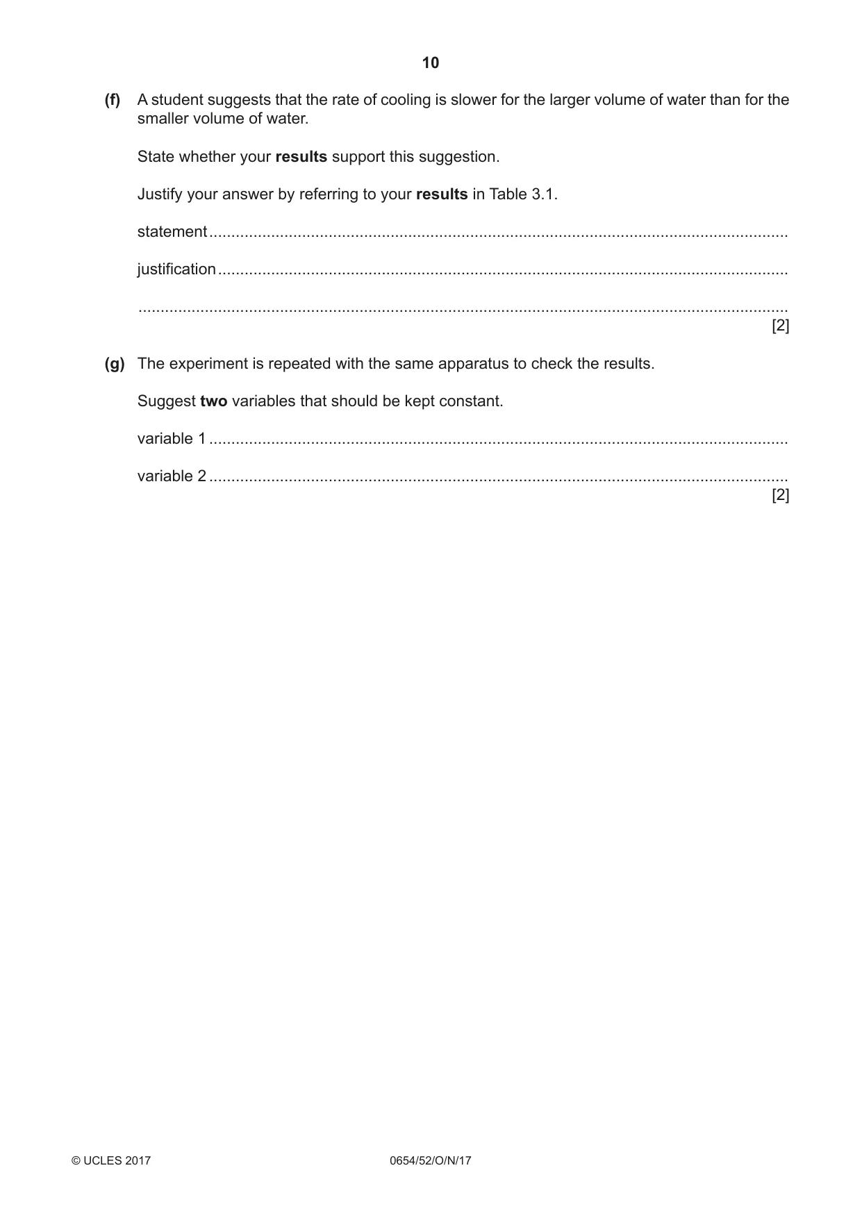 Cambridge IGCSE Sciences - Co-ordinated (Double) 0654 2017 Oct/Nov Paper 5 · Variant 2 question paper, page 10 of 12