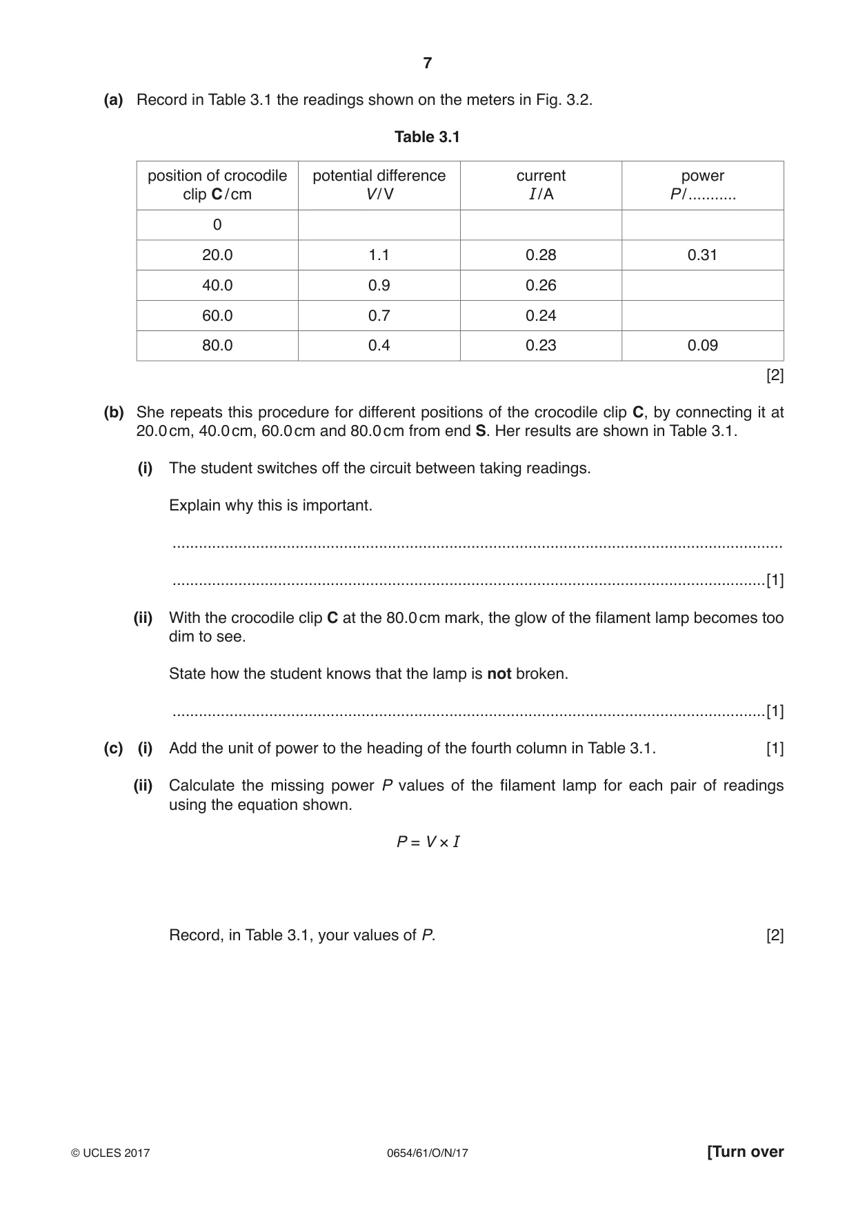 Cambridge IGCSE Sciences - Co-ordinated (Double) 0654 2017 Oct/Nov Paper 6 · Variant 1 question paper, page 7 of 20