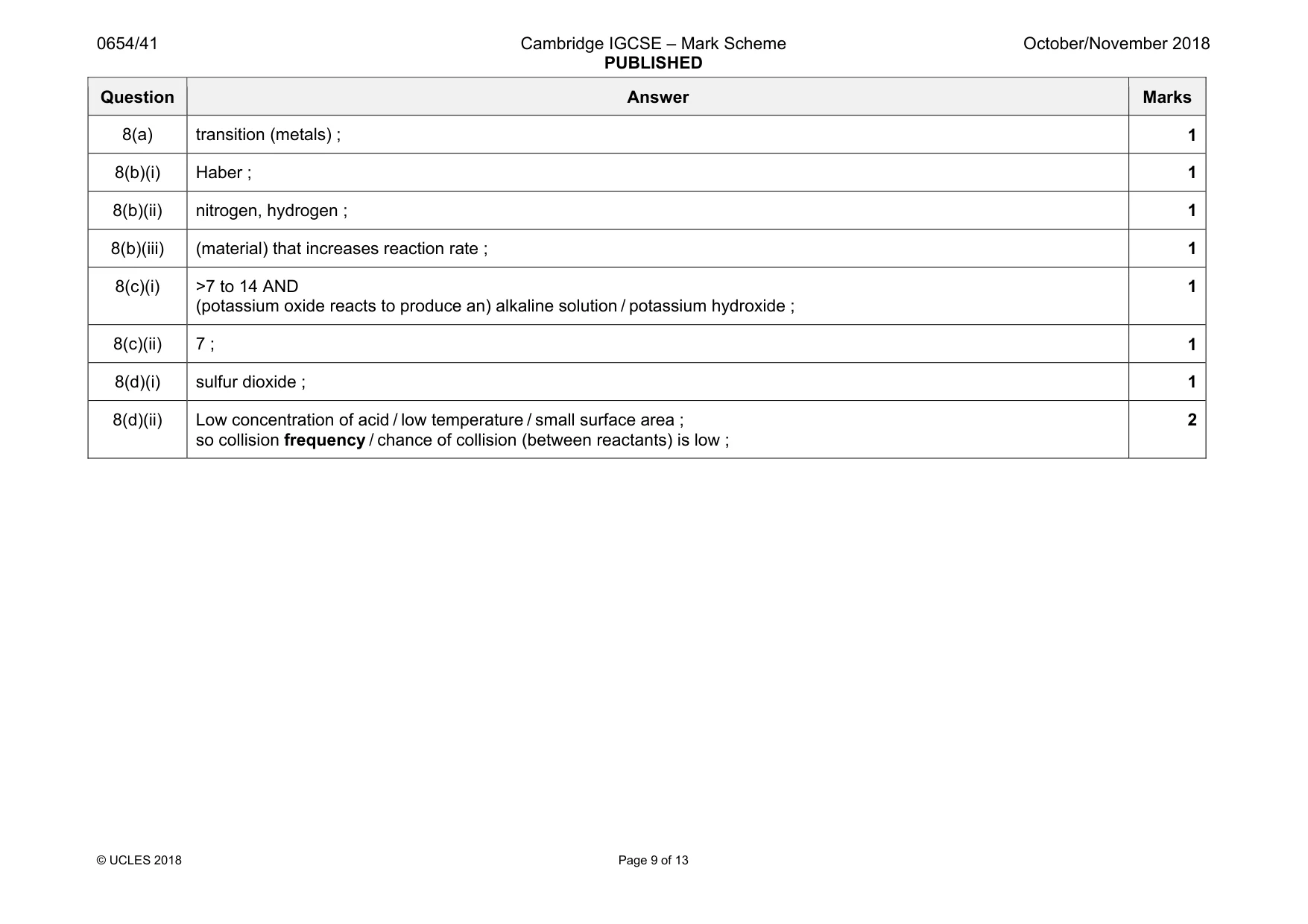 Mark scheme, page 9 of 13