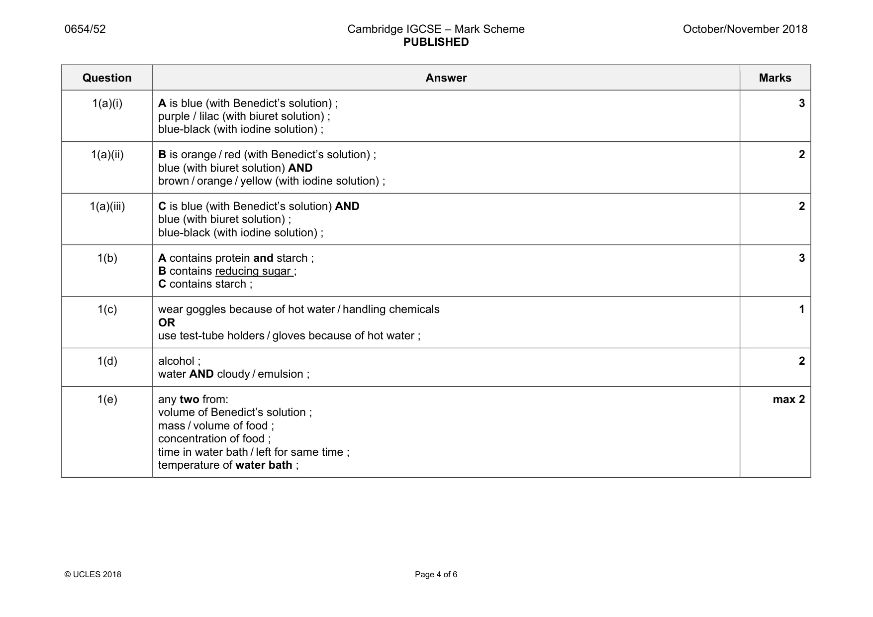 Mark scheme, page 4 of 6